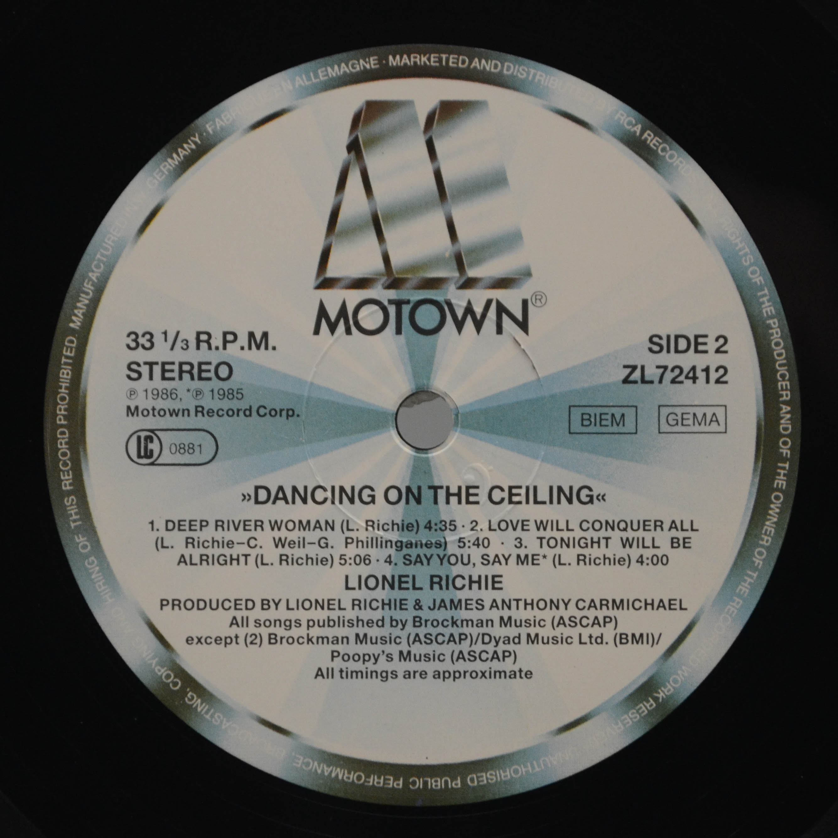 Виниловая пластинка Lionel Richie — Dancing On The Ceiling, 1986