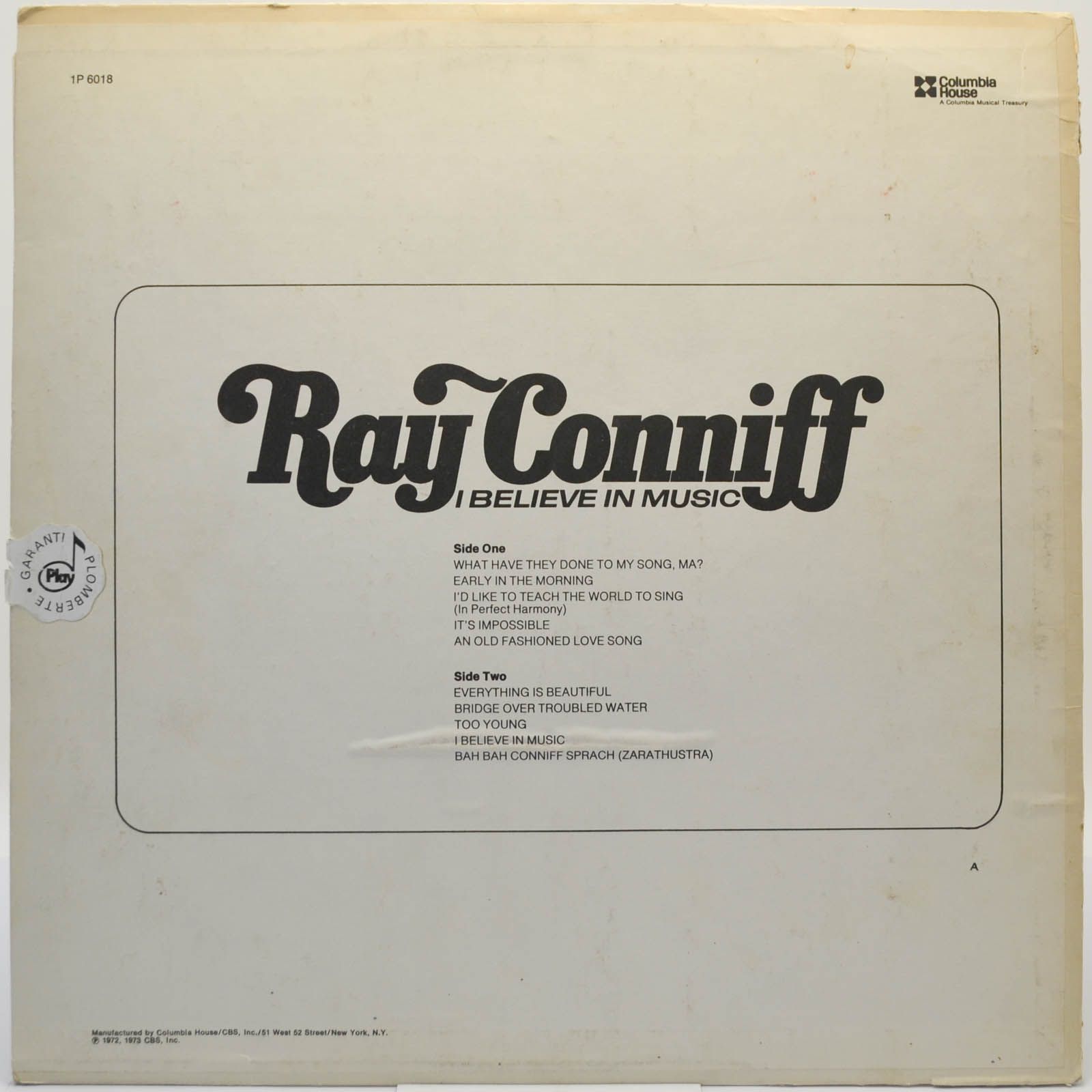 Виниловая пластинка Ray Conniff — I Believe In Music (USA), 1973