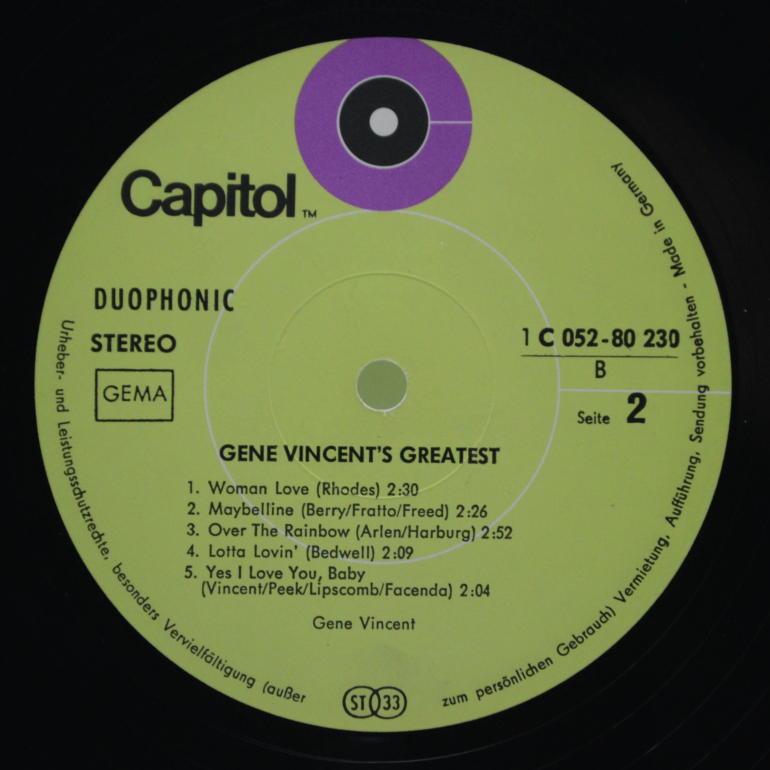 Виниловая пластинка Gene Vincent — Gene Vincent's Greatest!, 1969