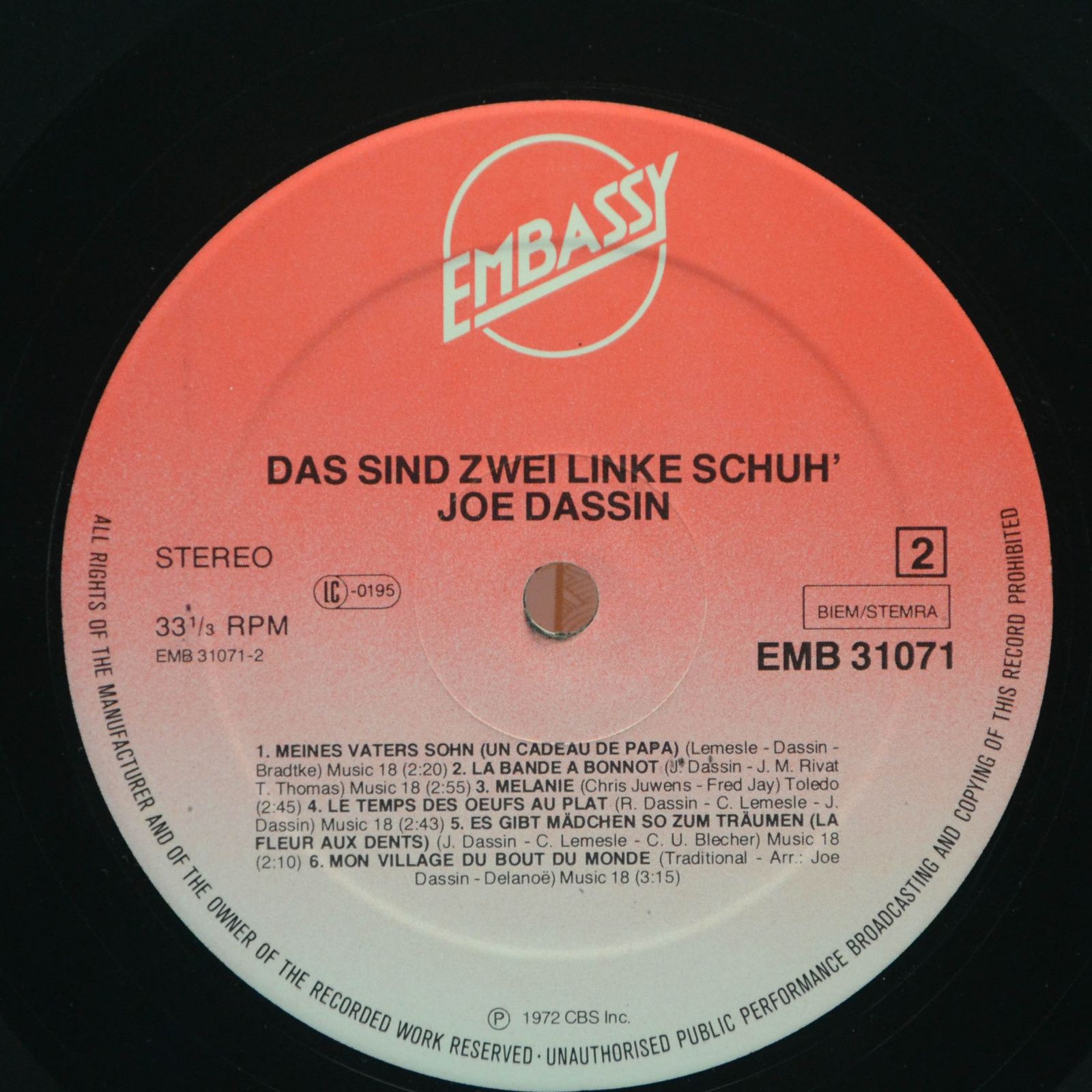 Виниловая пластинка Joe Dassin — Das Sind Zwei Linke Schuh', 1972