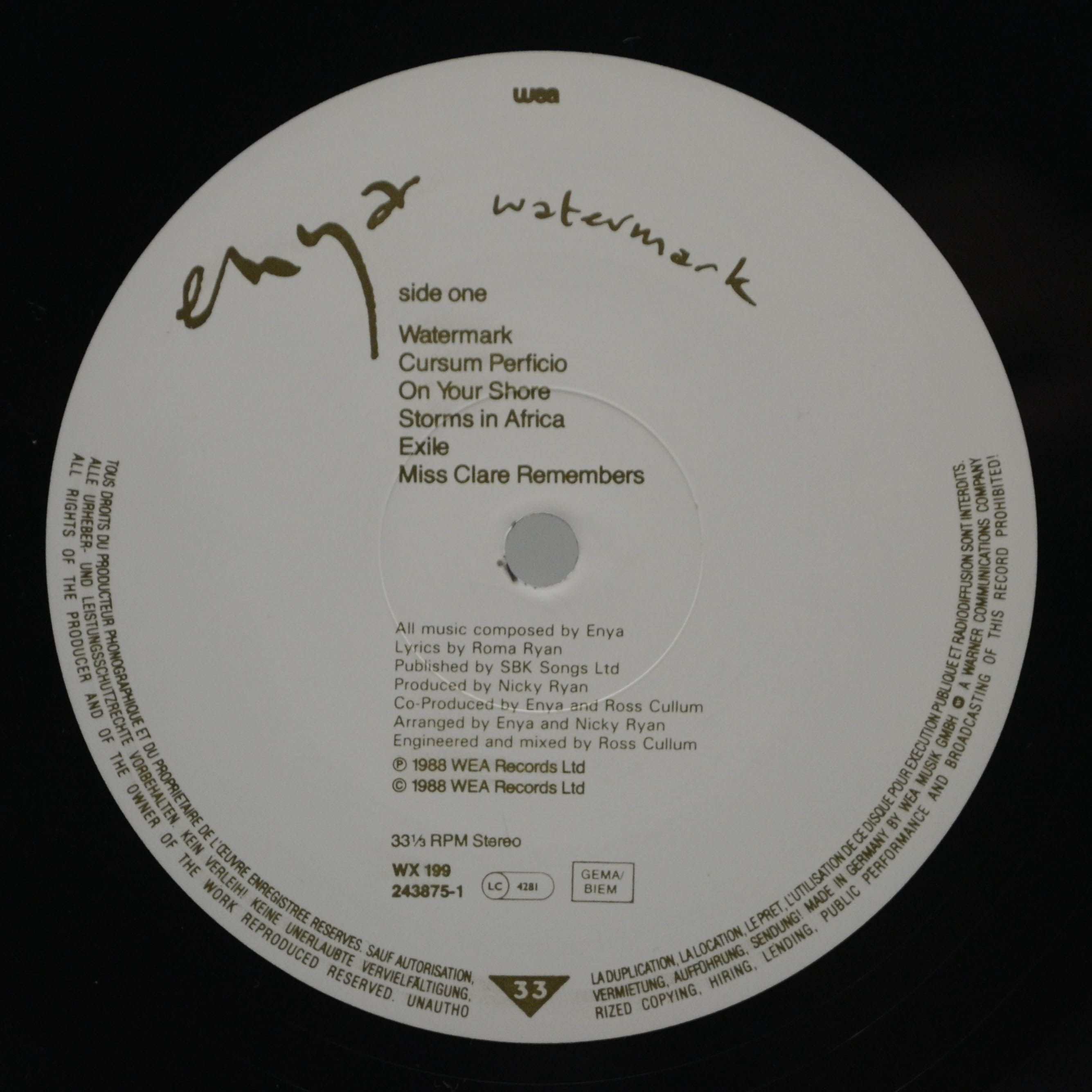 Виниловая пластинка Enya — Watermark, 1988