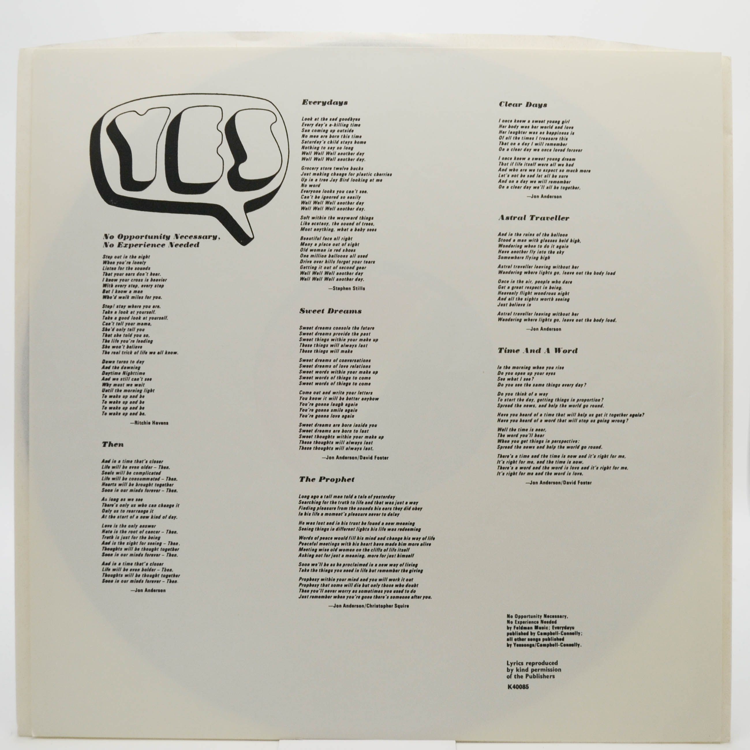 Виниловая пластинка Yes — Time And A Word, 1970
