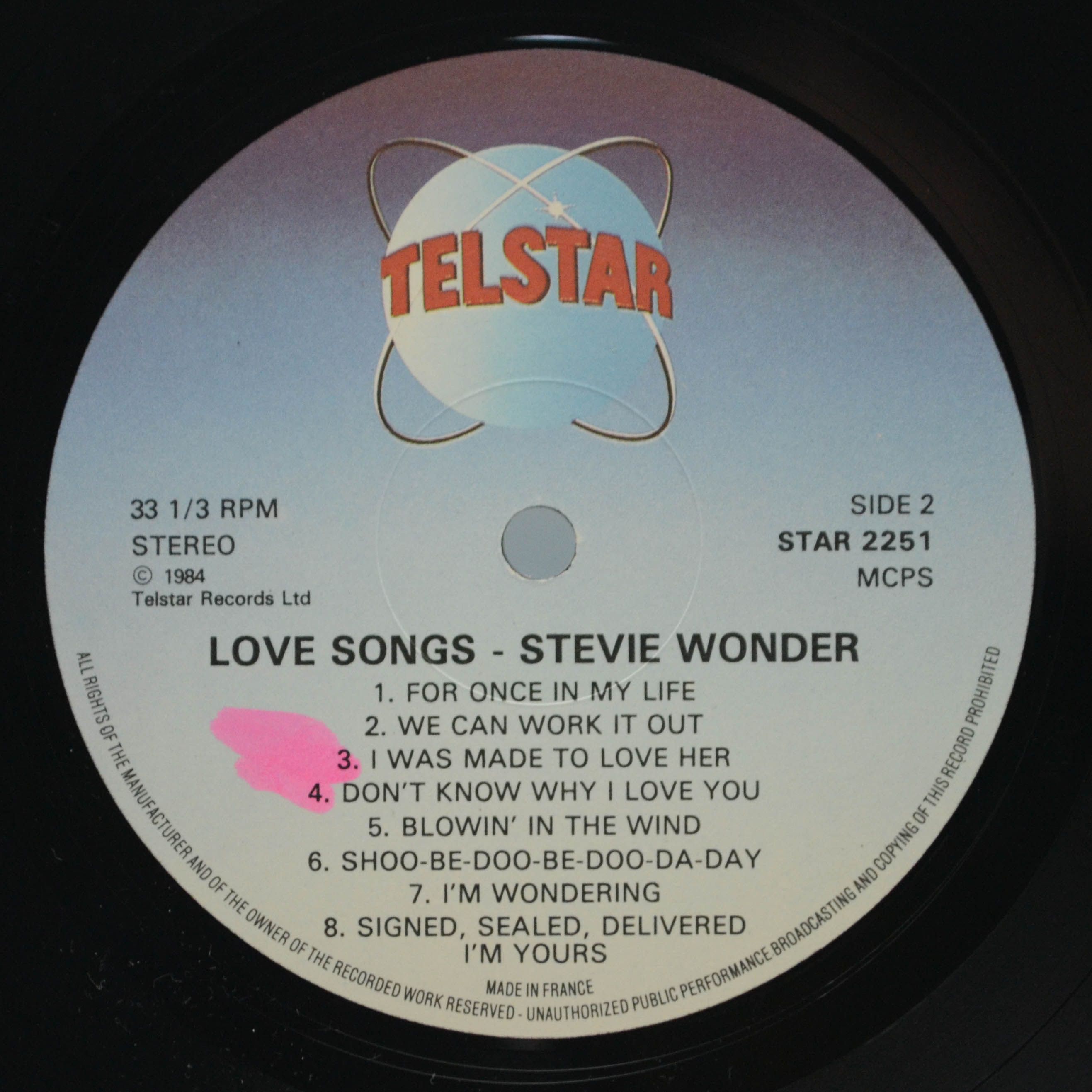 Виниловая пластинка Stevie Wonder — Love Songs, 1984