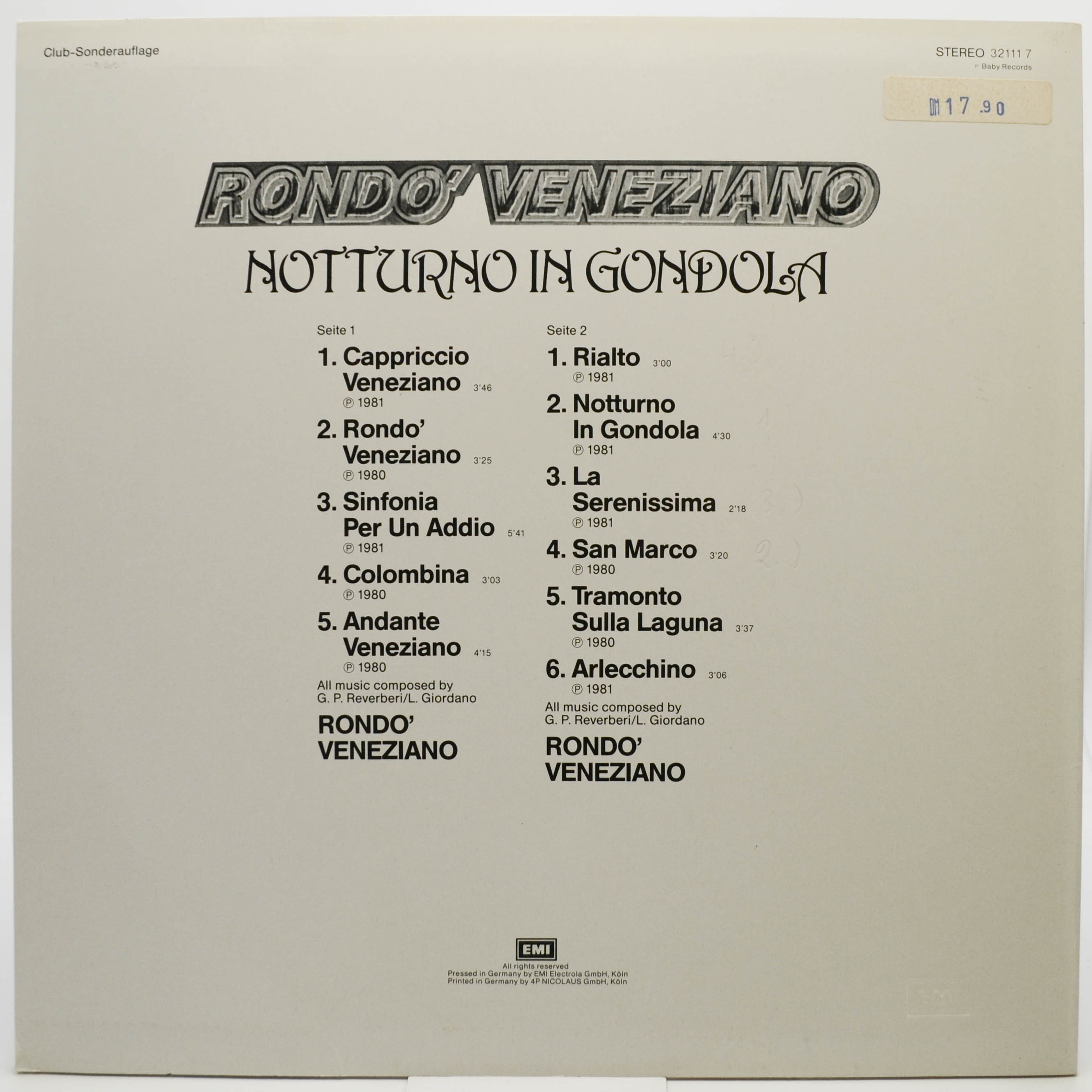 Rondo' Veneziano — Notturno In Gondola, 1981