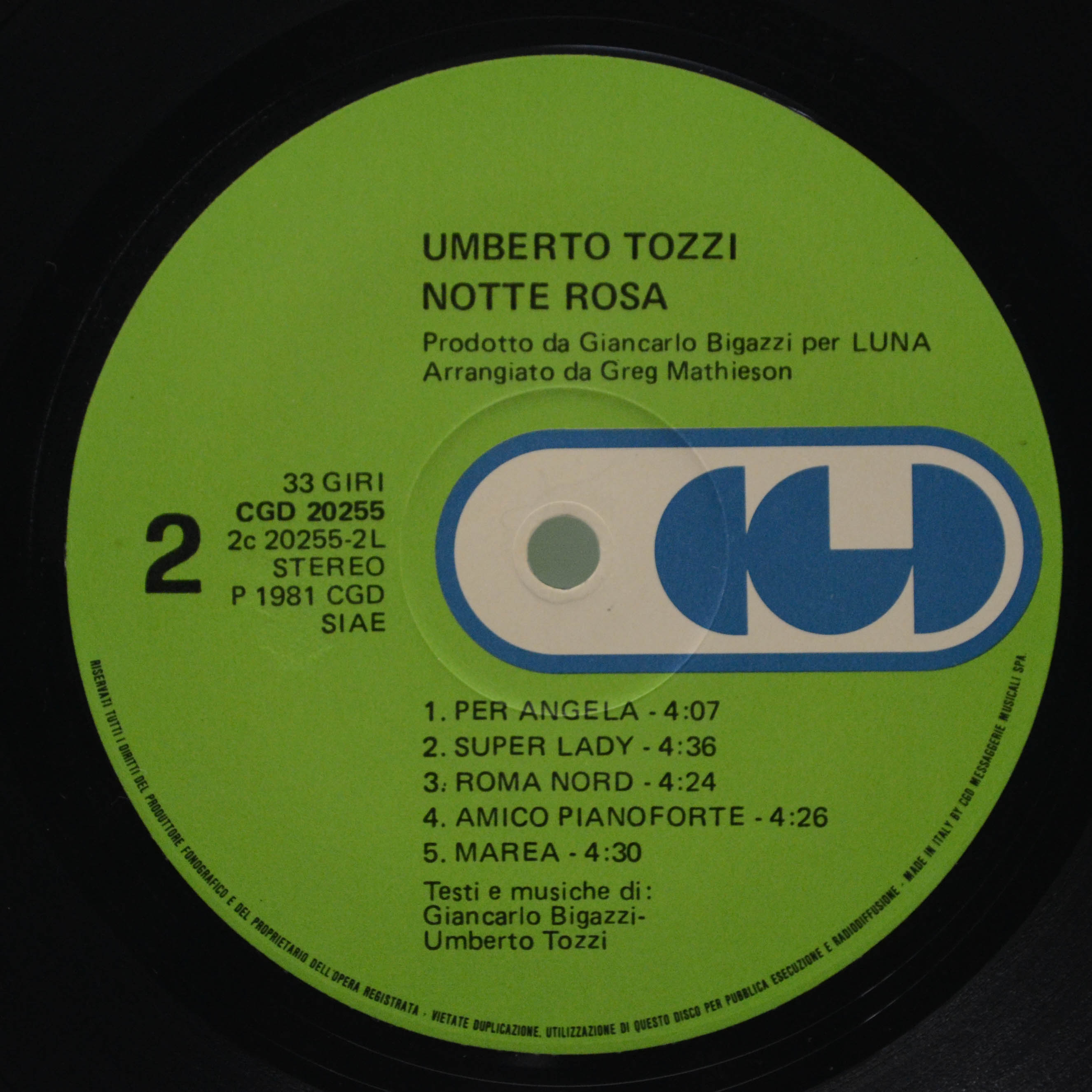 Виниловая пластинка Umberto Tozzi — Notte Rosa (1-st, Italy), 1981