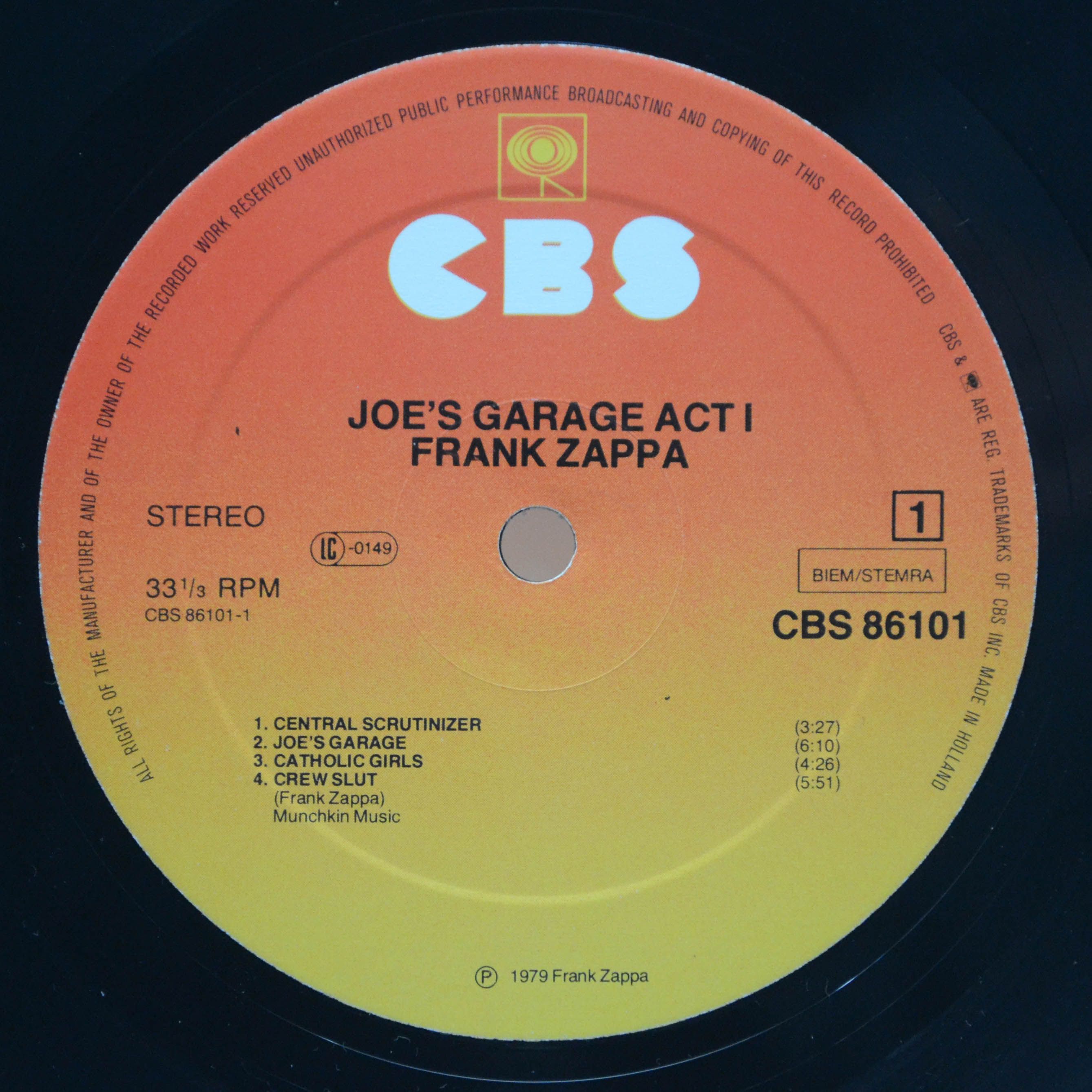 Виниловая пластинка Frank Zappa — Joe's Garage Act I, 1979