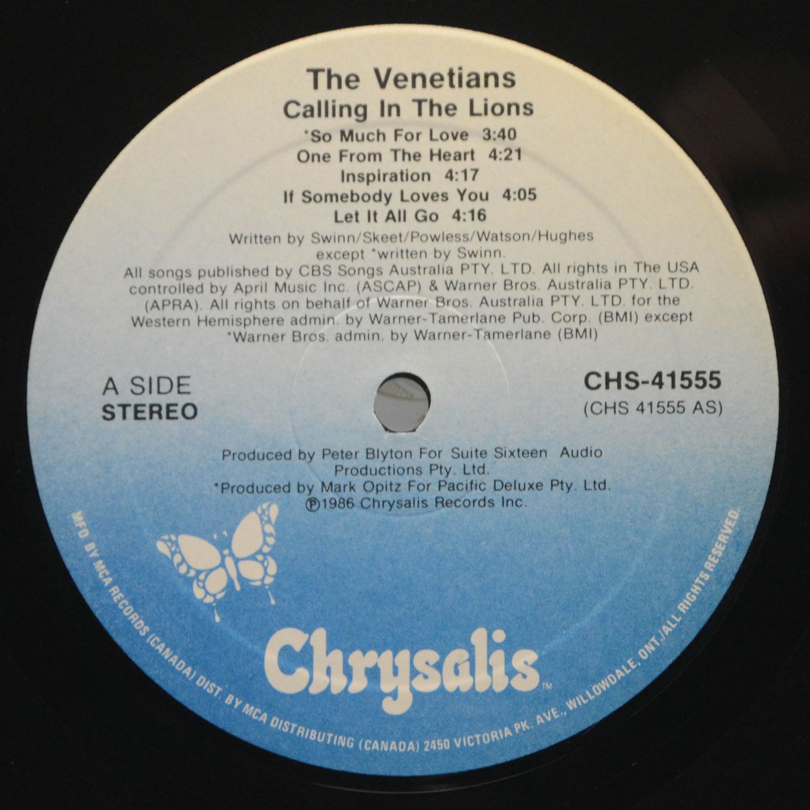 Виниловая пластинка Venetians — Calling In The Lions, 1986