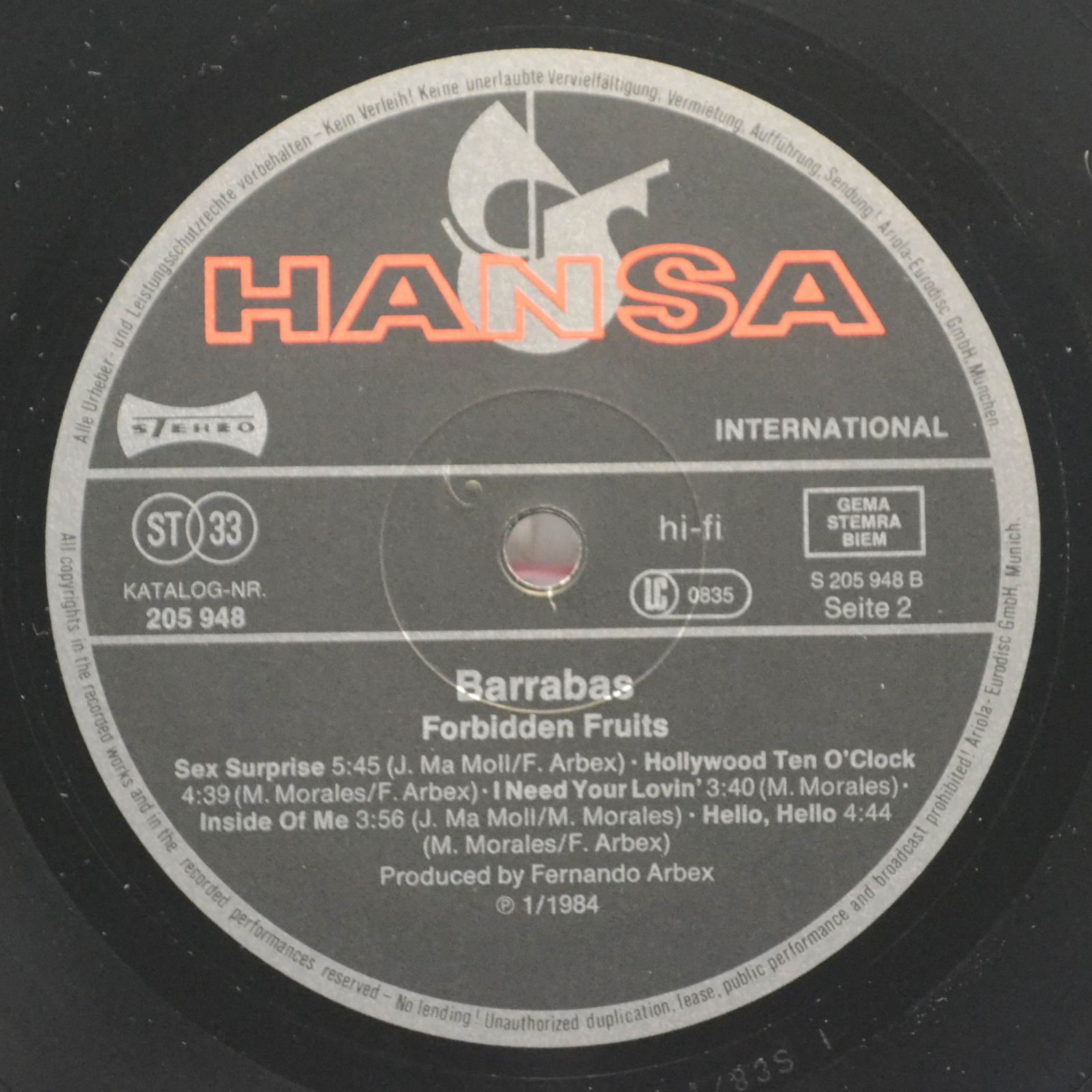 Виниловая пластинка Barrabas — Forbidden Fruits, 1984