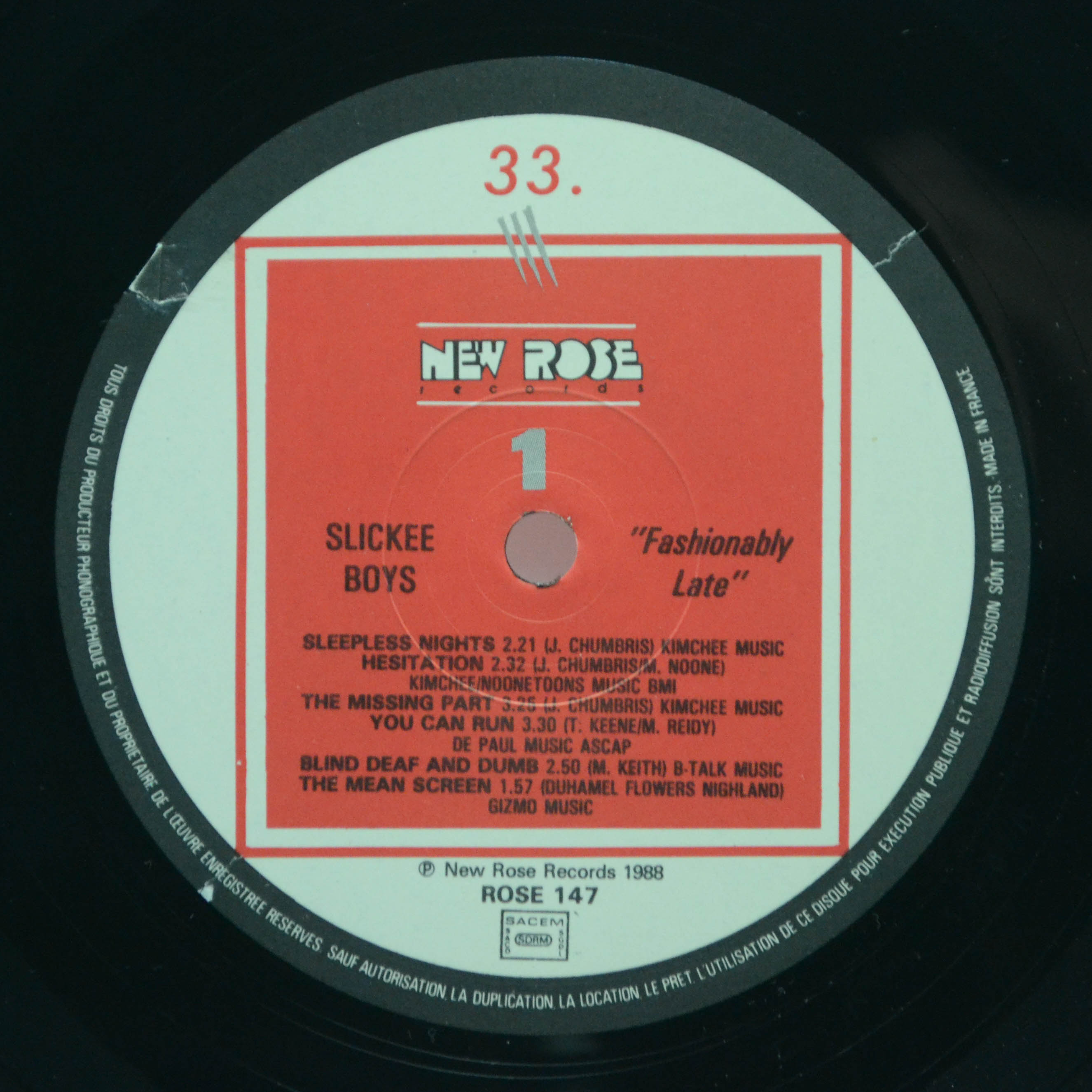 Виниловая пластинка Slickee Boys — Fashionably Late, 1988