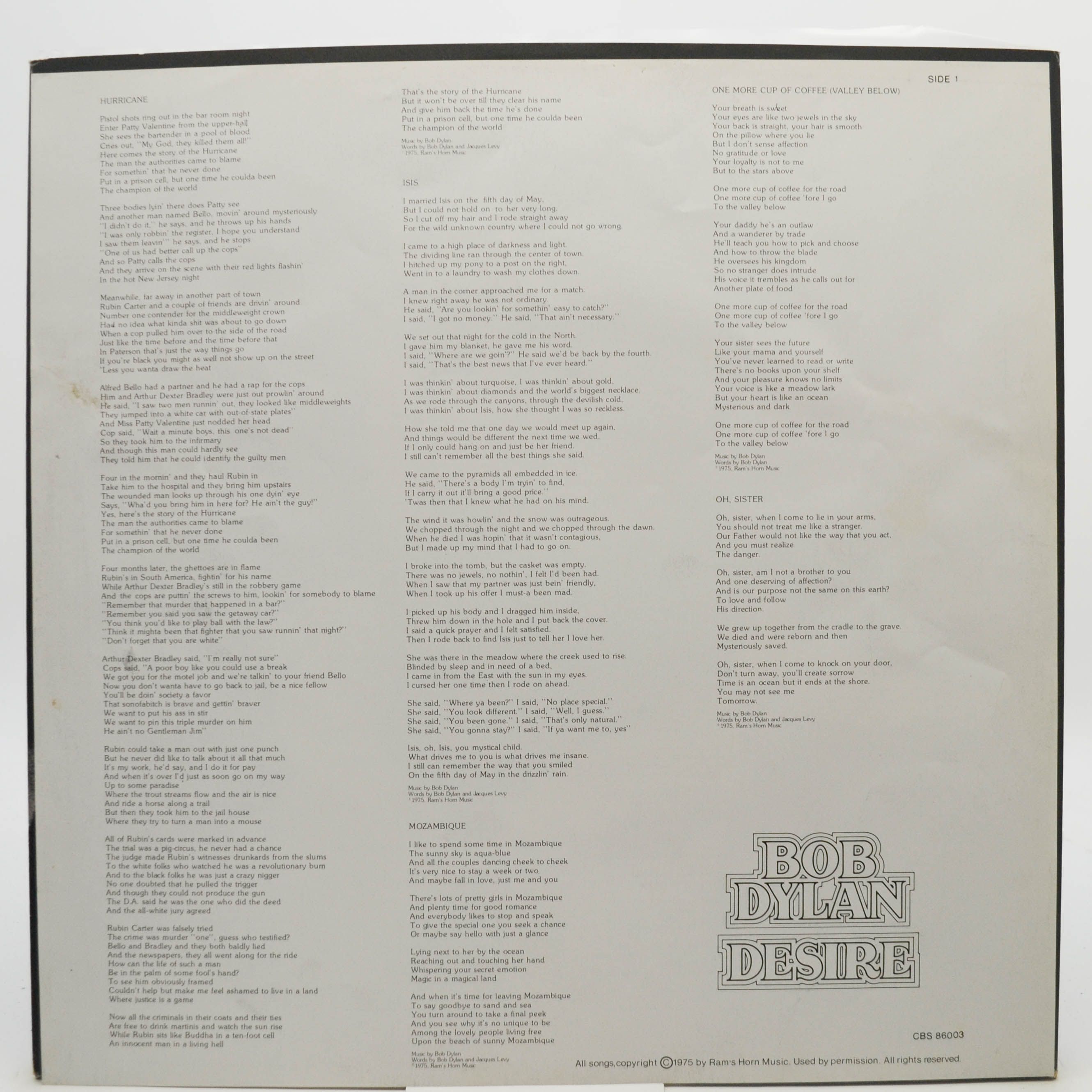 Bob Dylan — Desire, 1976