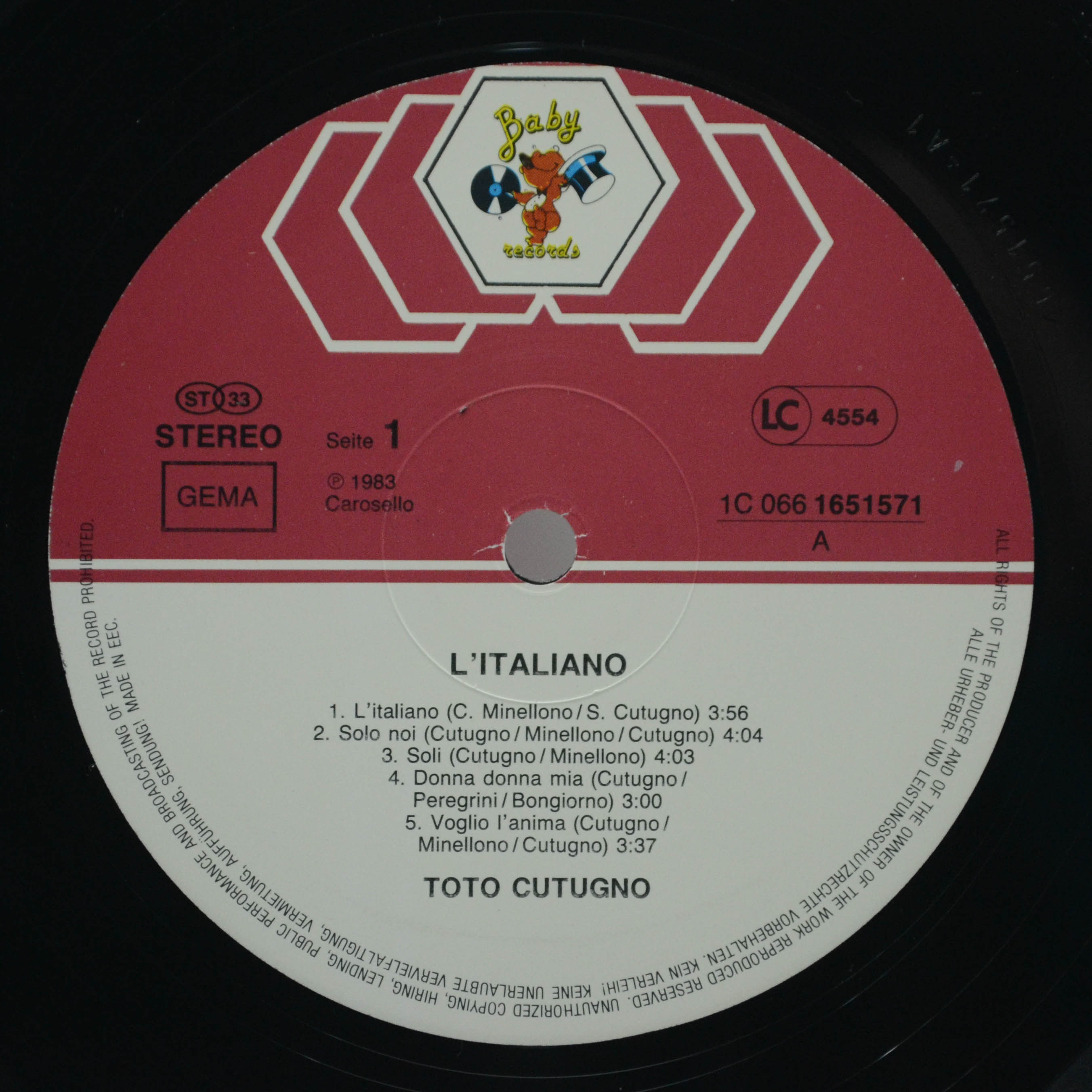 Виниловая пластинка Toto Cutugno — L'Italiano, 1983