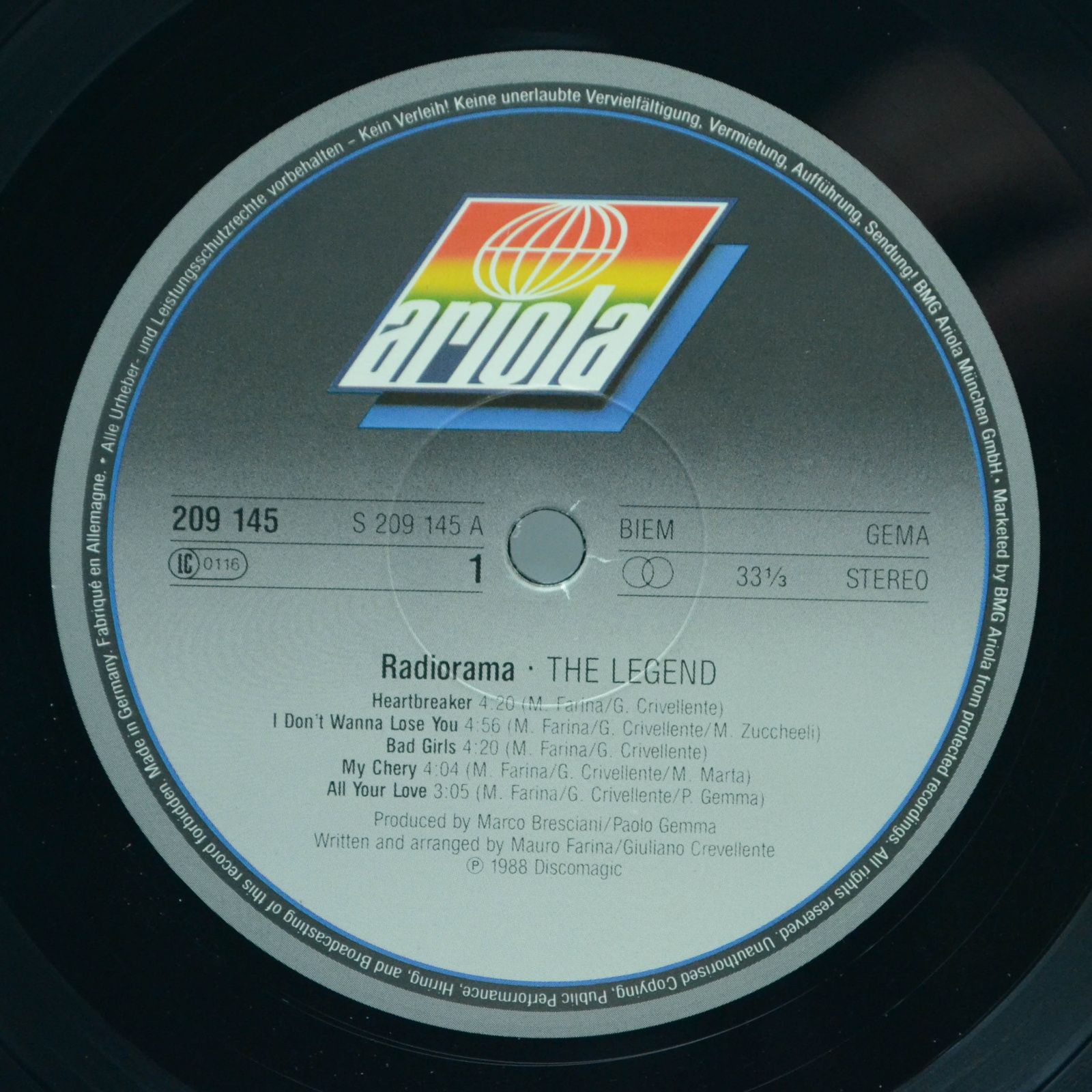 Виниловая пластинка Radiorama — The Legend, 1988