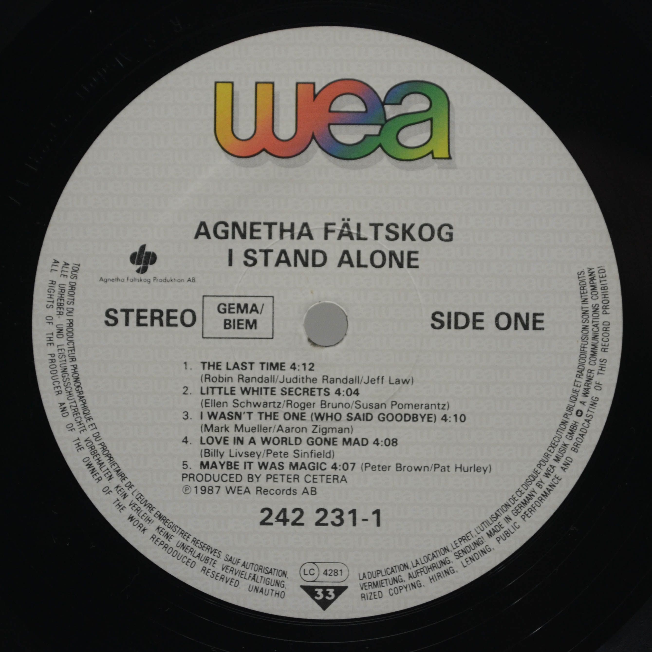 Виниловая пластинка Agnetha Fältskog — I Stand Alone, 1987