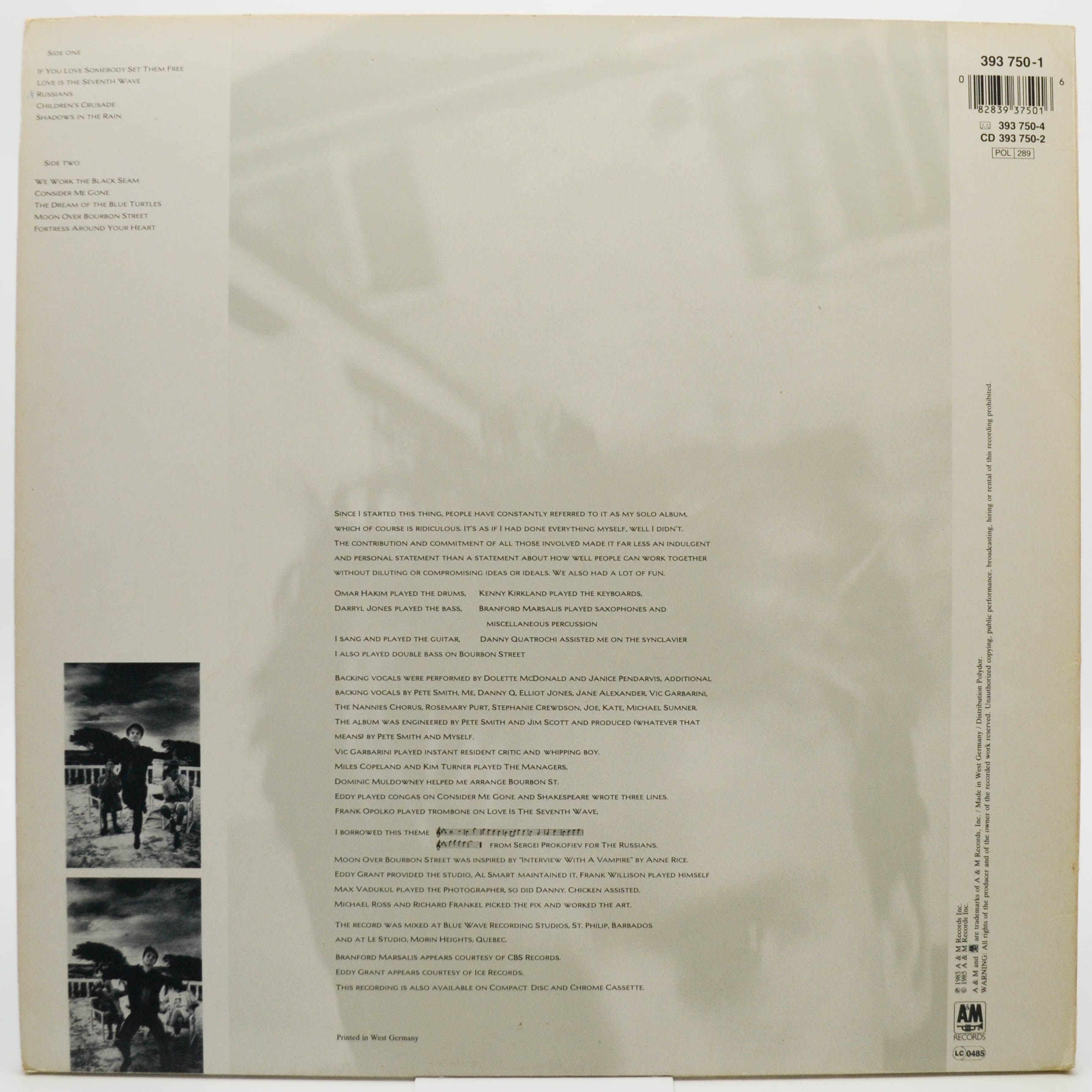 Sting — The Dream Of The Blue Turtles, 1985