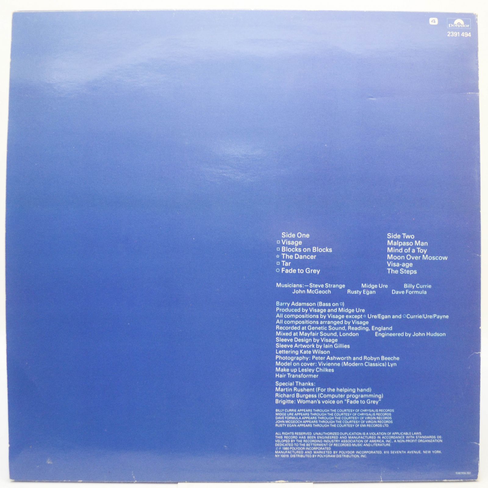 Виниловая пластинка Visage — Visage, 1980