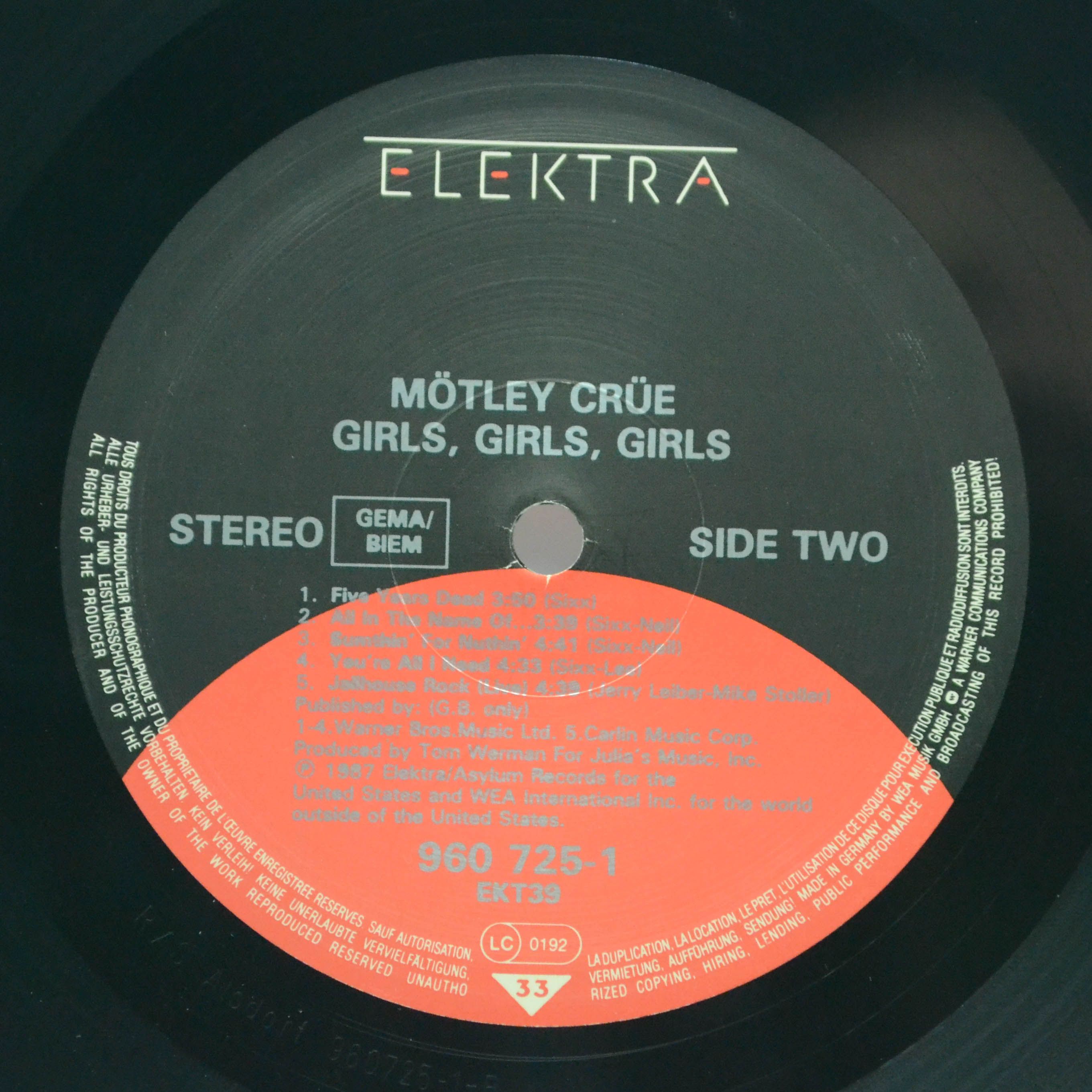 Виниловая пластинка Mötley Crüe — Girls, Girls, Girls, 1987