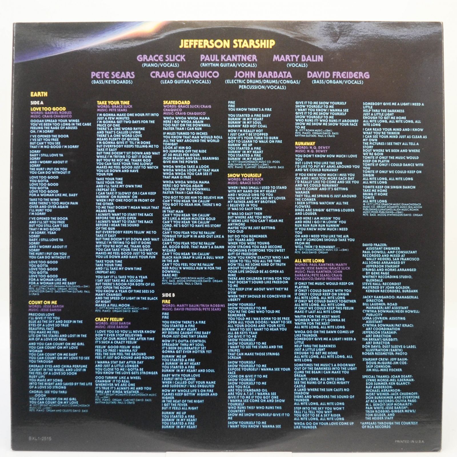 Виниловая пластинка Jefferson Starship — Earth (USA), 1978