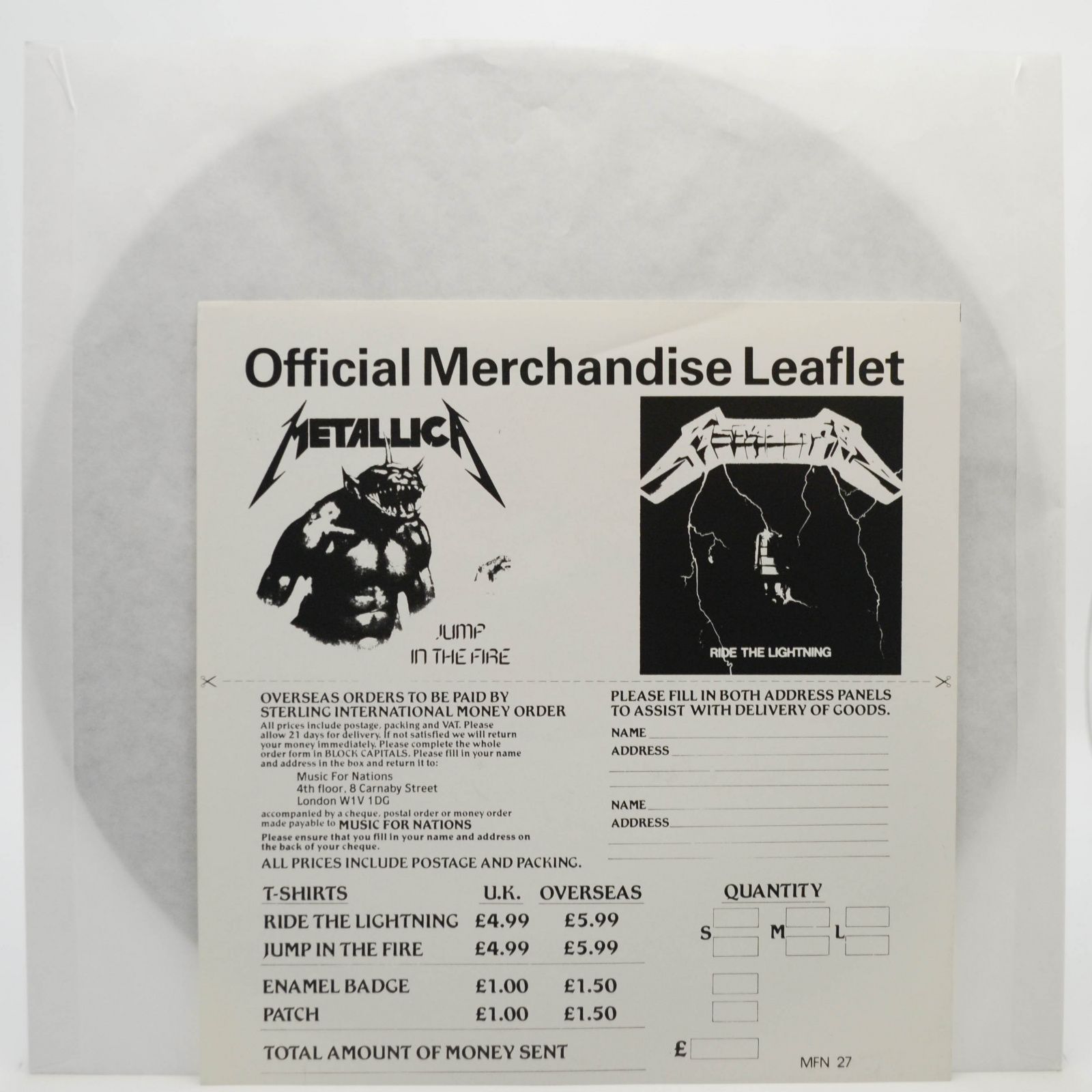 Metallica — Ride The Lightning (UK), 1984