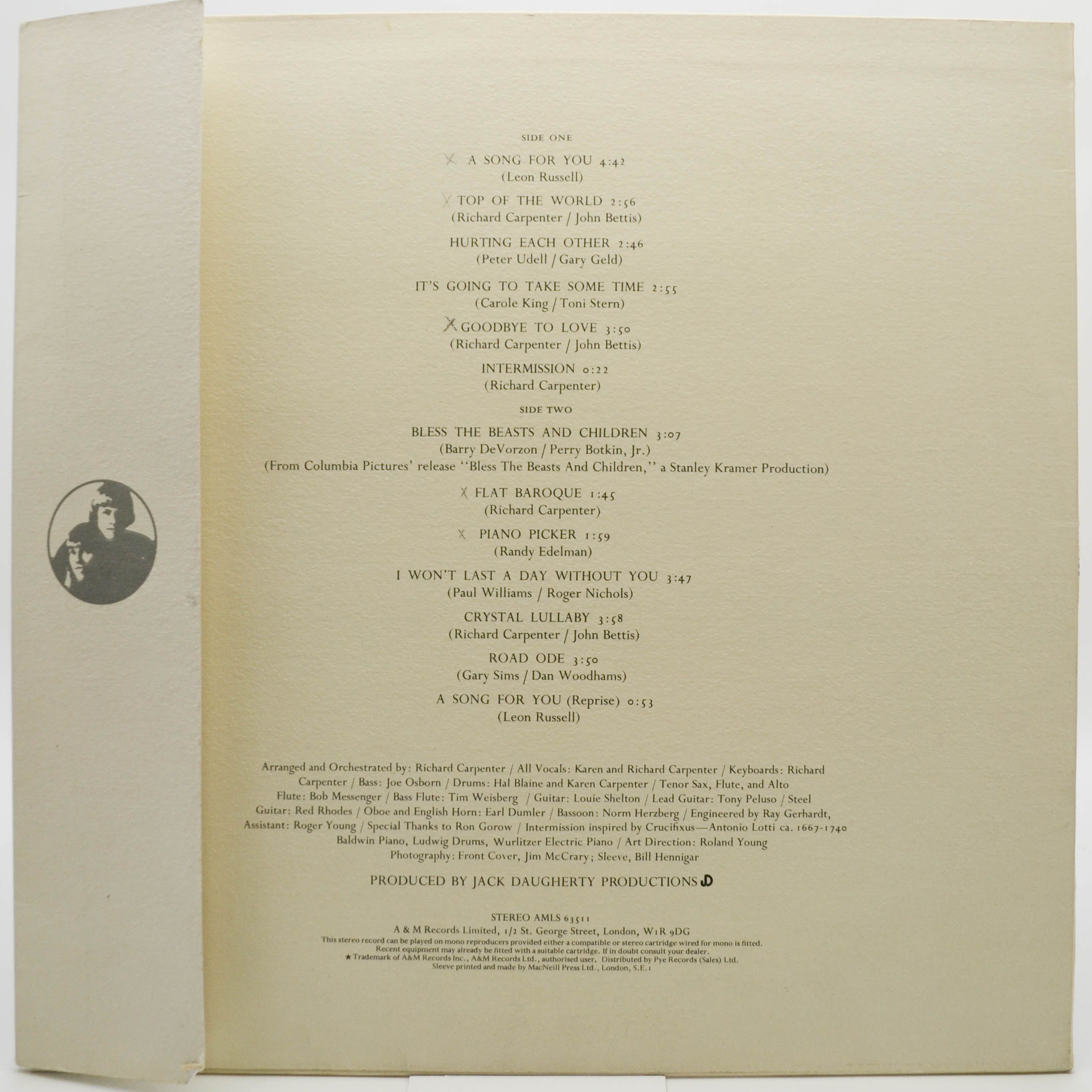 Виниловая пластинка Carpenters — A Song For You, 1972