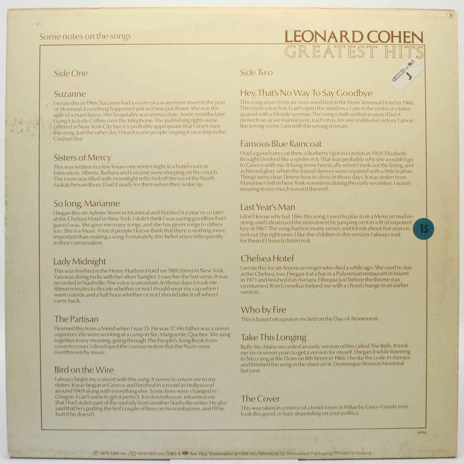 Leonard Cohen — Greatest Hits, 1975