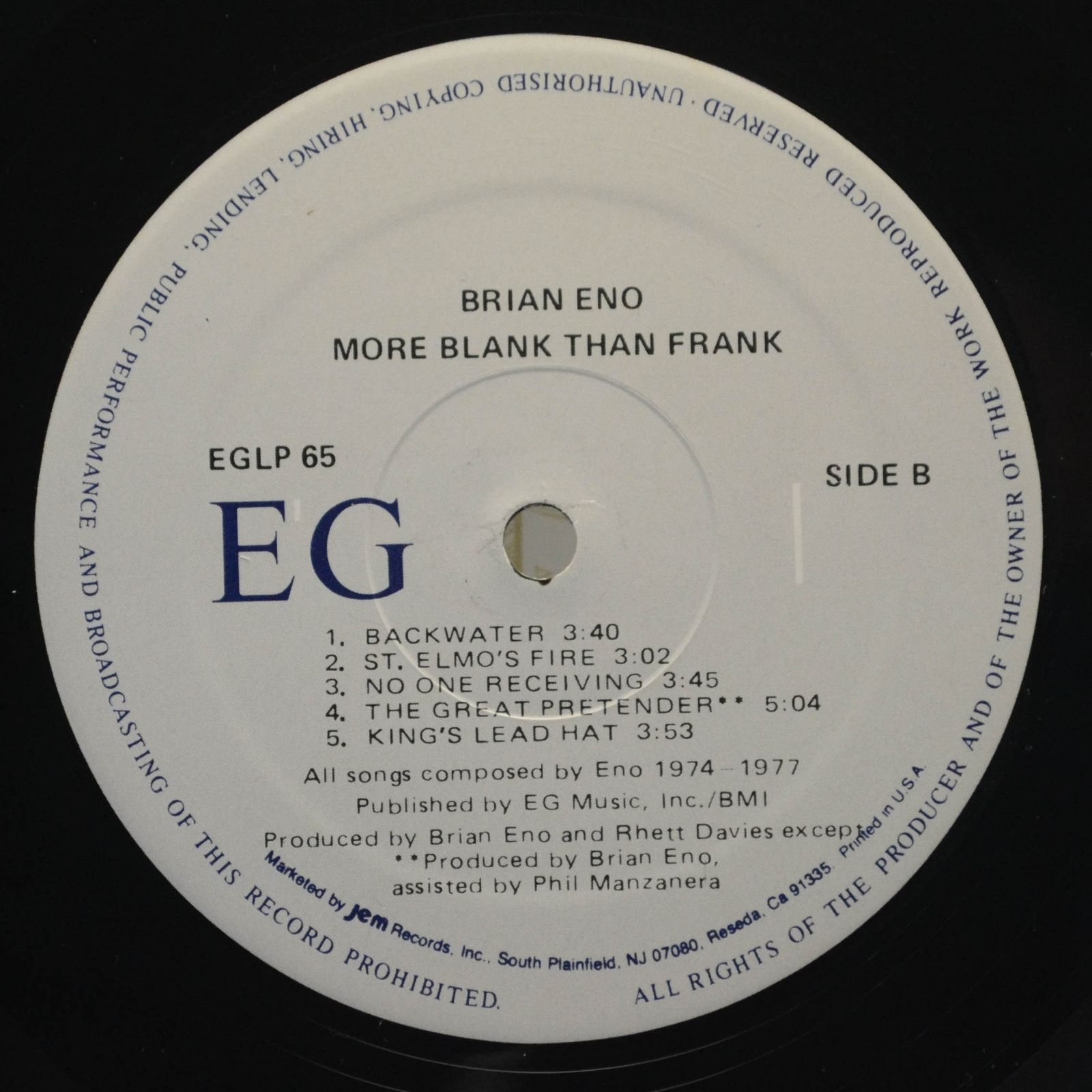 Виниловая пластинка Eno — More Blank Than Frank (USA), 1986