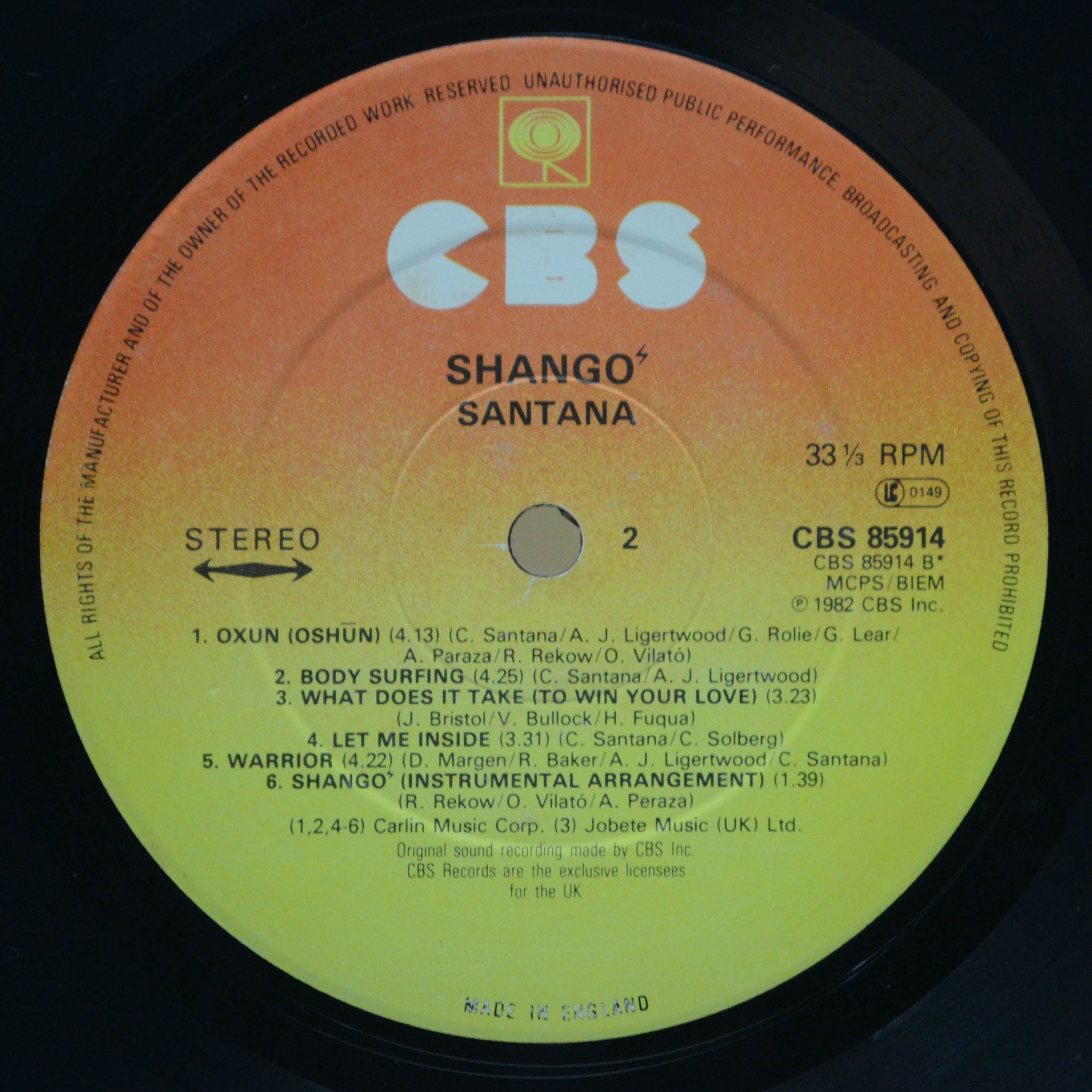 Santana — Shango (UK), 1982