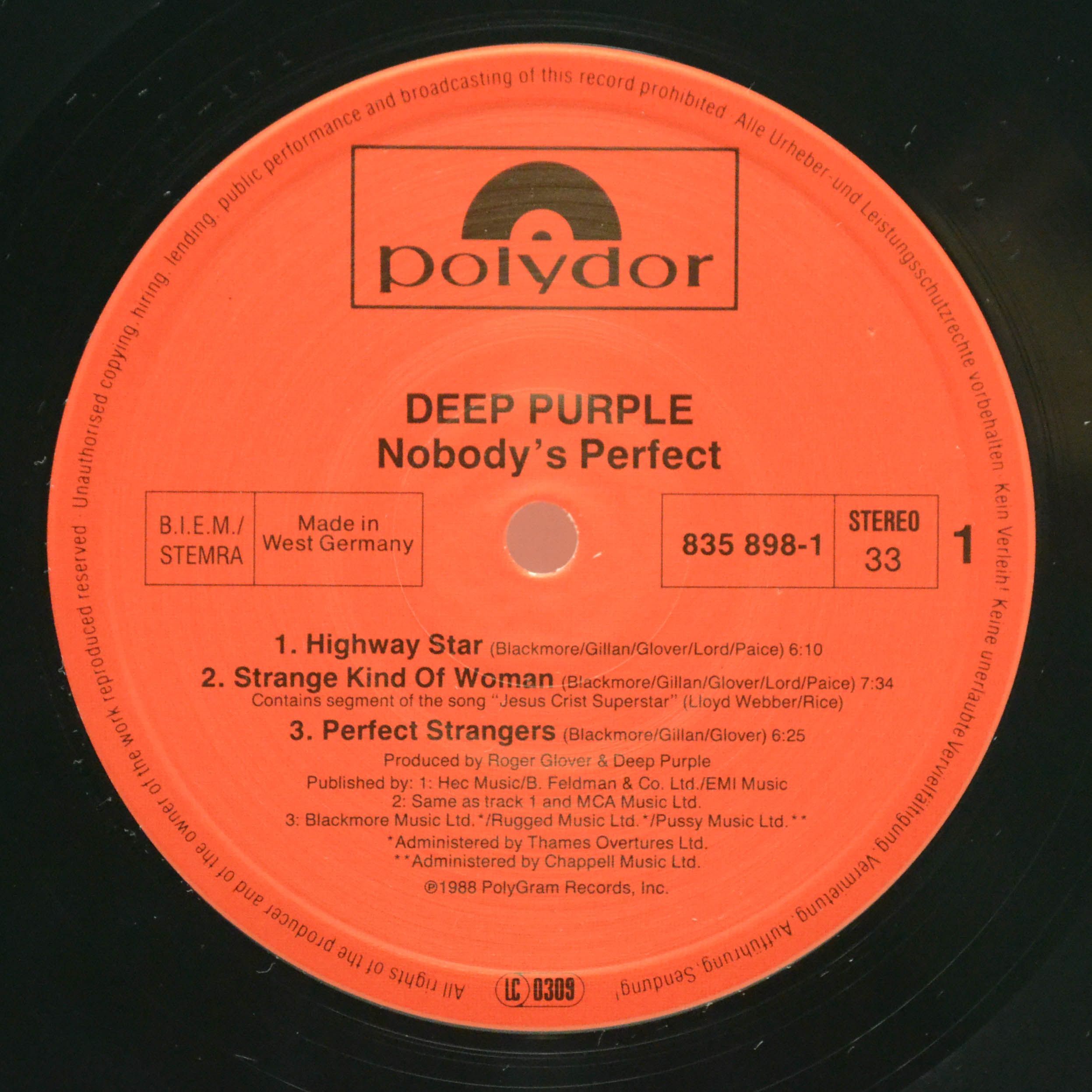 Deep Purple — Nobody's Perfect (2LP), 1988