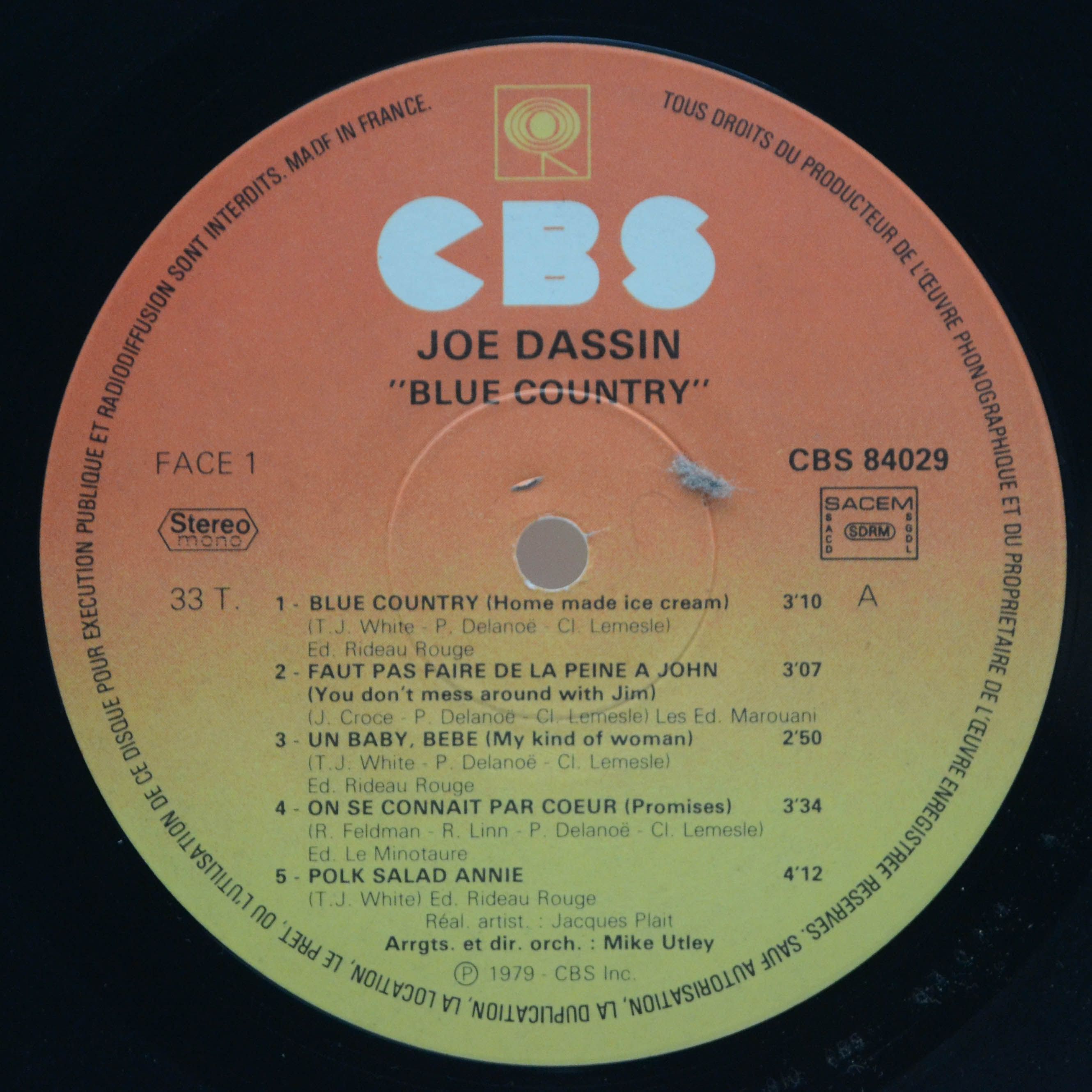 Виниловая пластинка Joe Dassin — Blue Country (1-st, France), 1979