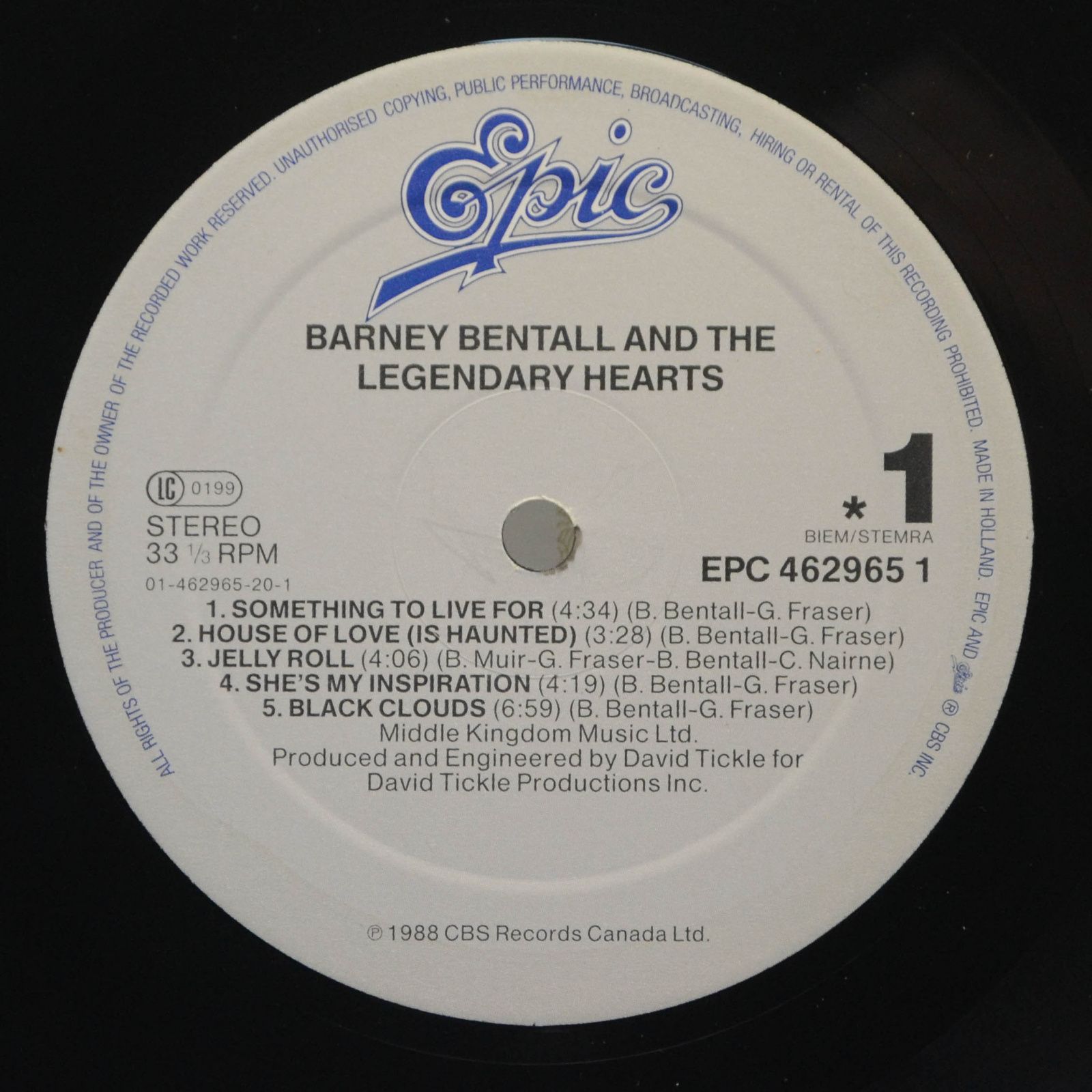 Виниловая пластинка Barney Bentall — Barney Bentall & The Legendary Hearts, 1989