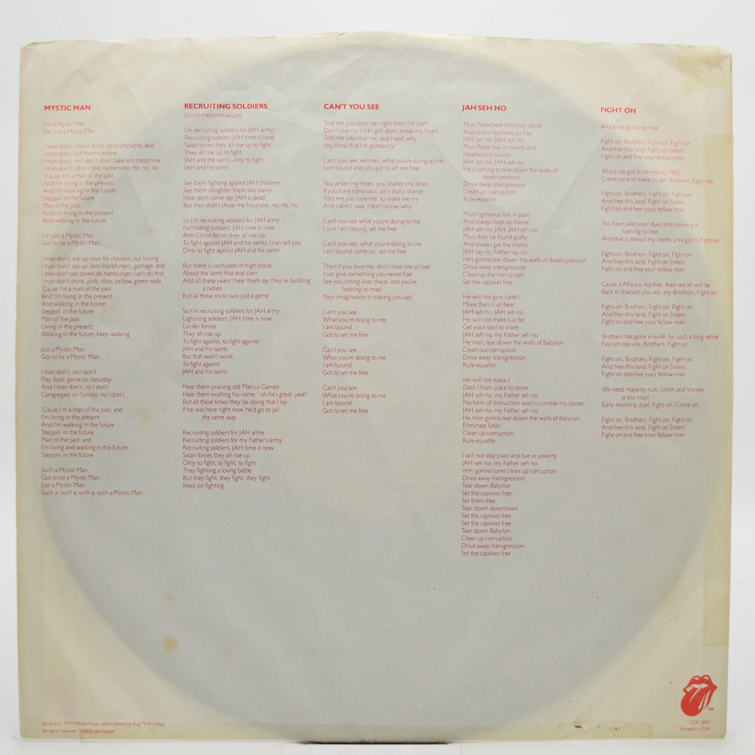 Виниловая пластинка Peter Tosh — Mystic Man (1-st, USA), 1979
