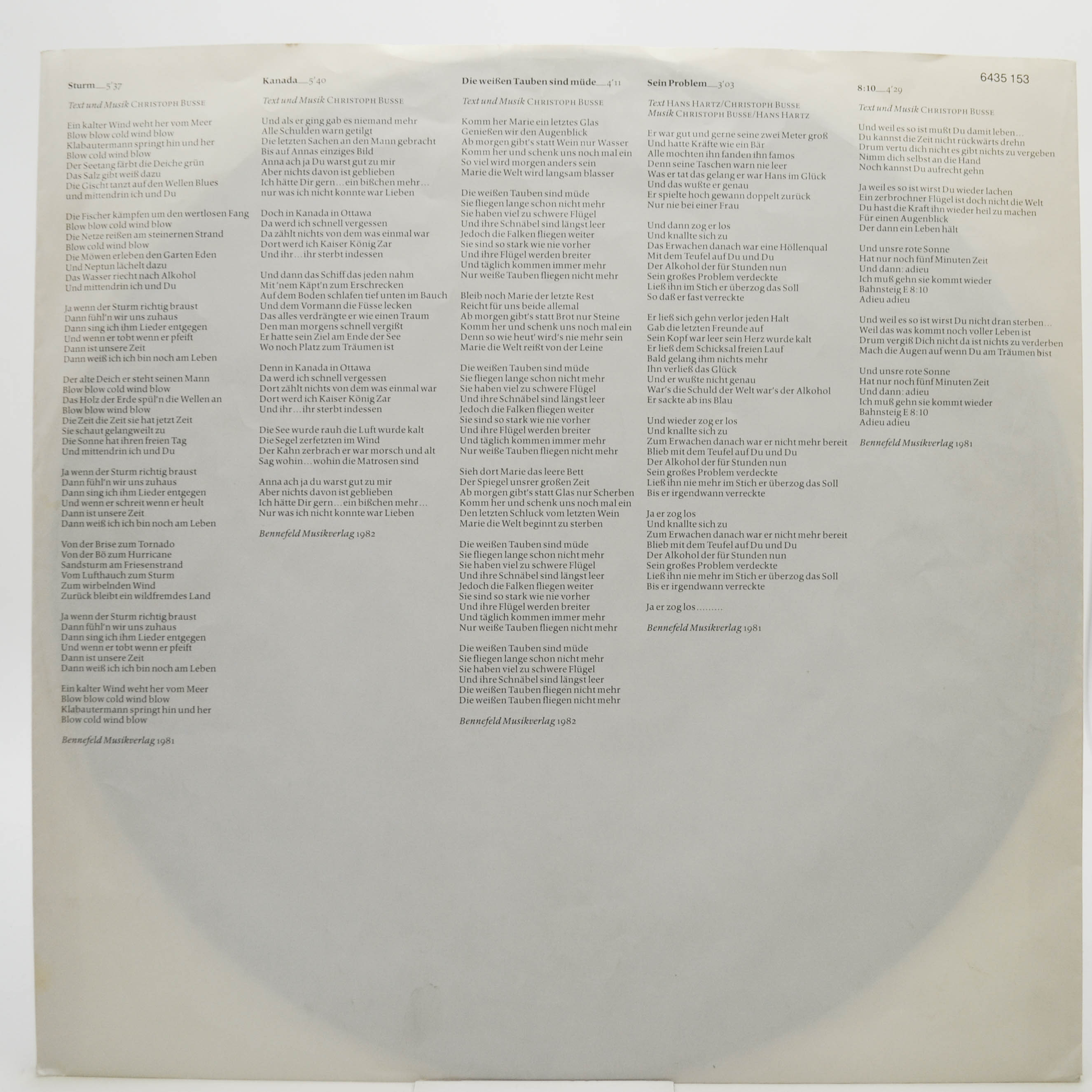 Виниловая пластинка Hans Hartz — Sturm!, 1982