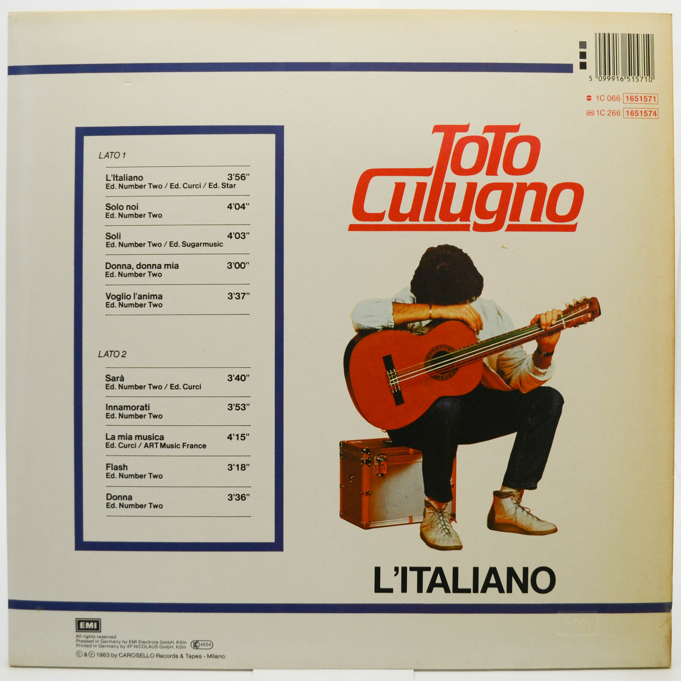 Виниловая пластинка Toto Cutugno — L'Italiano, 1983