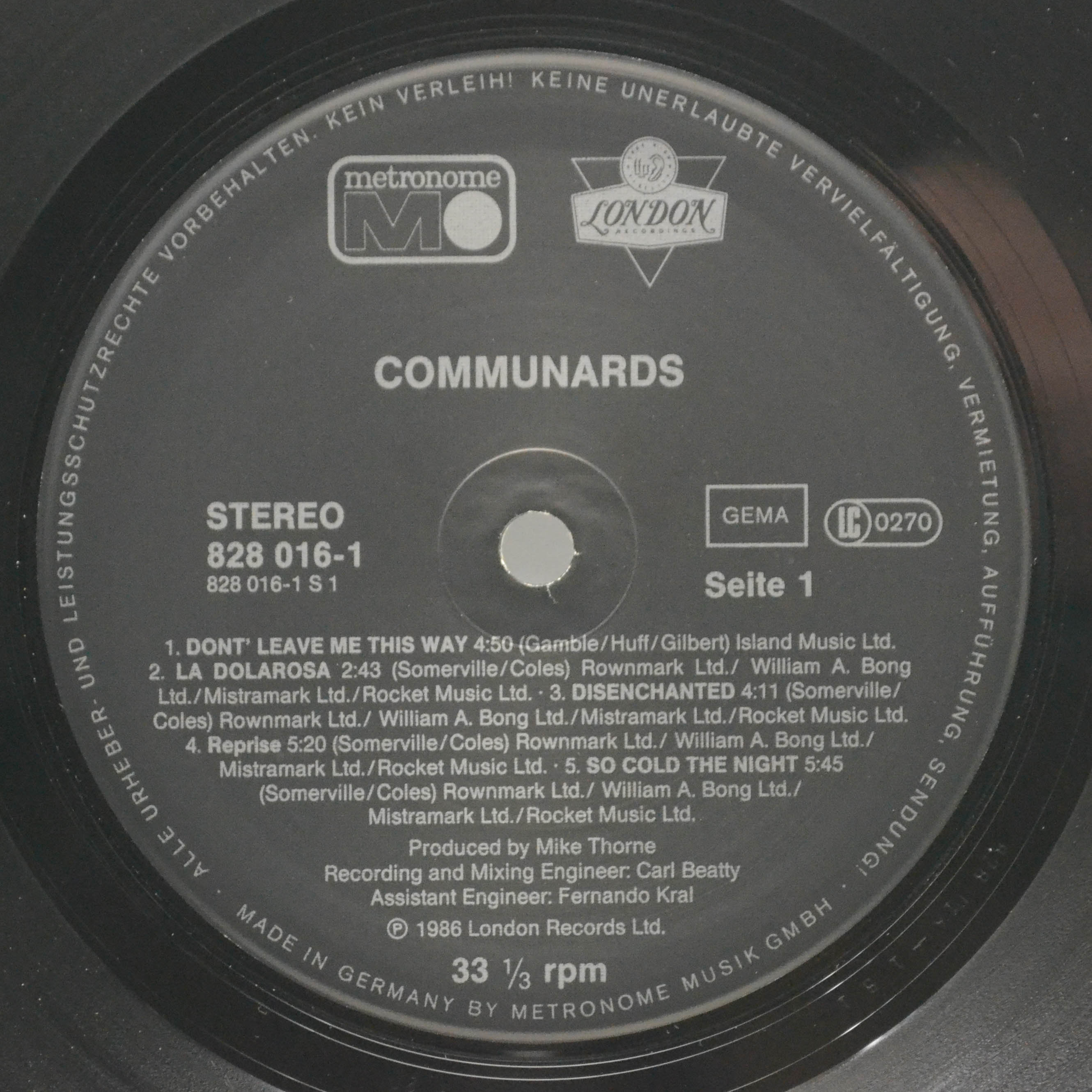 Виниловая пластинка Communards — Communards, 1986