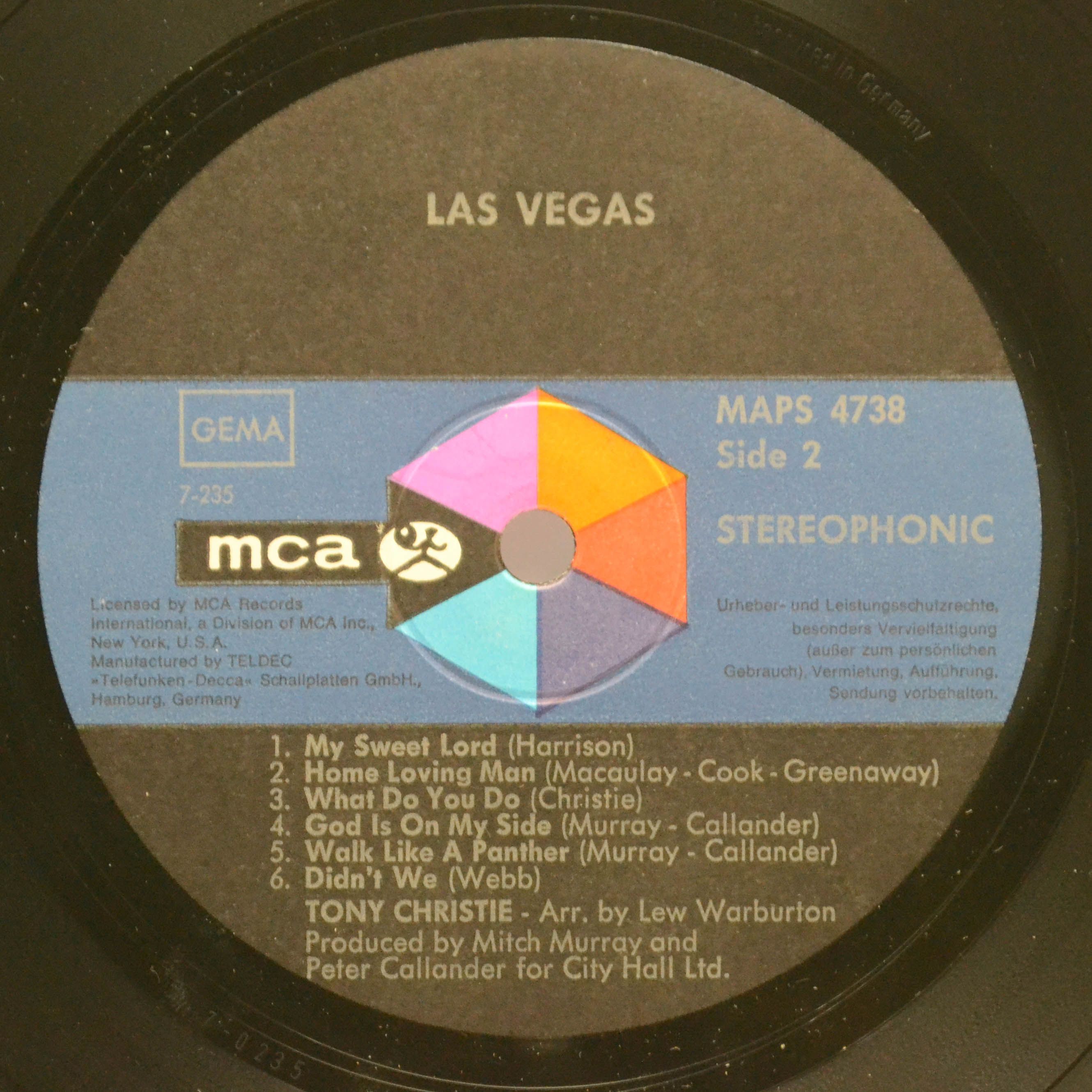 Виниловая пластинка Tony Christie — Las Vegas, 1971