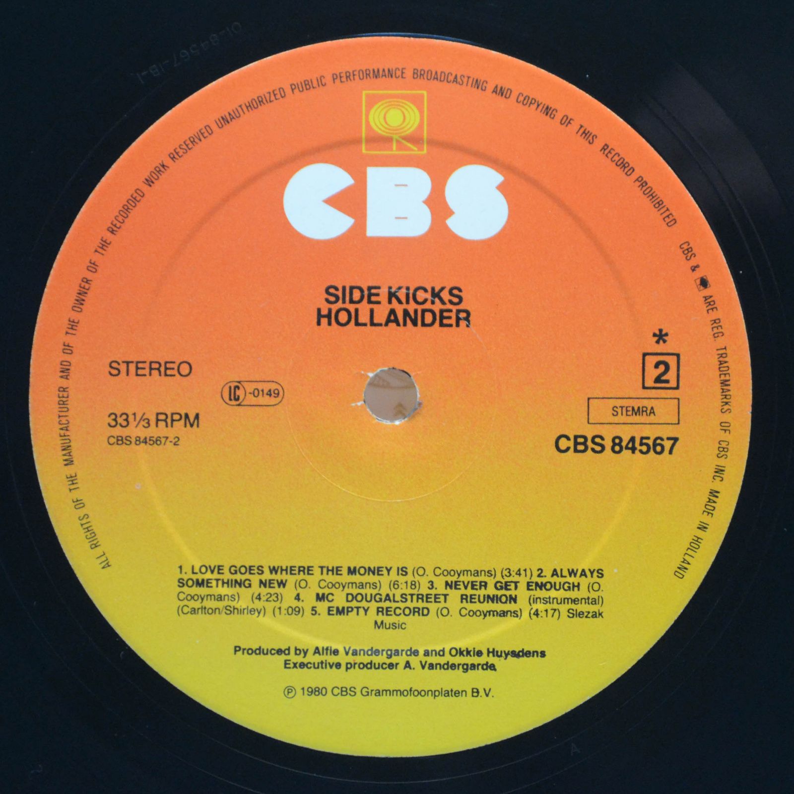 Виниловая пластинка Hollander — Side Kicks, 1980