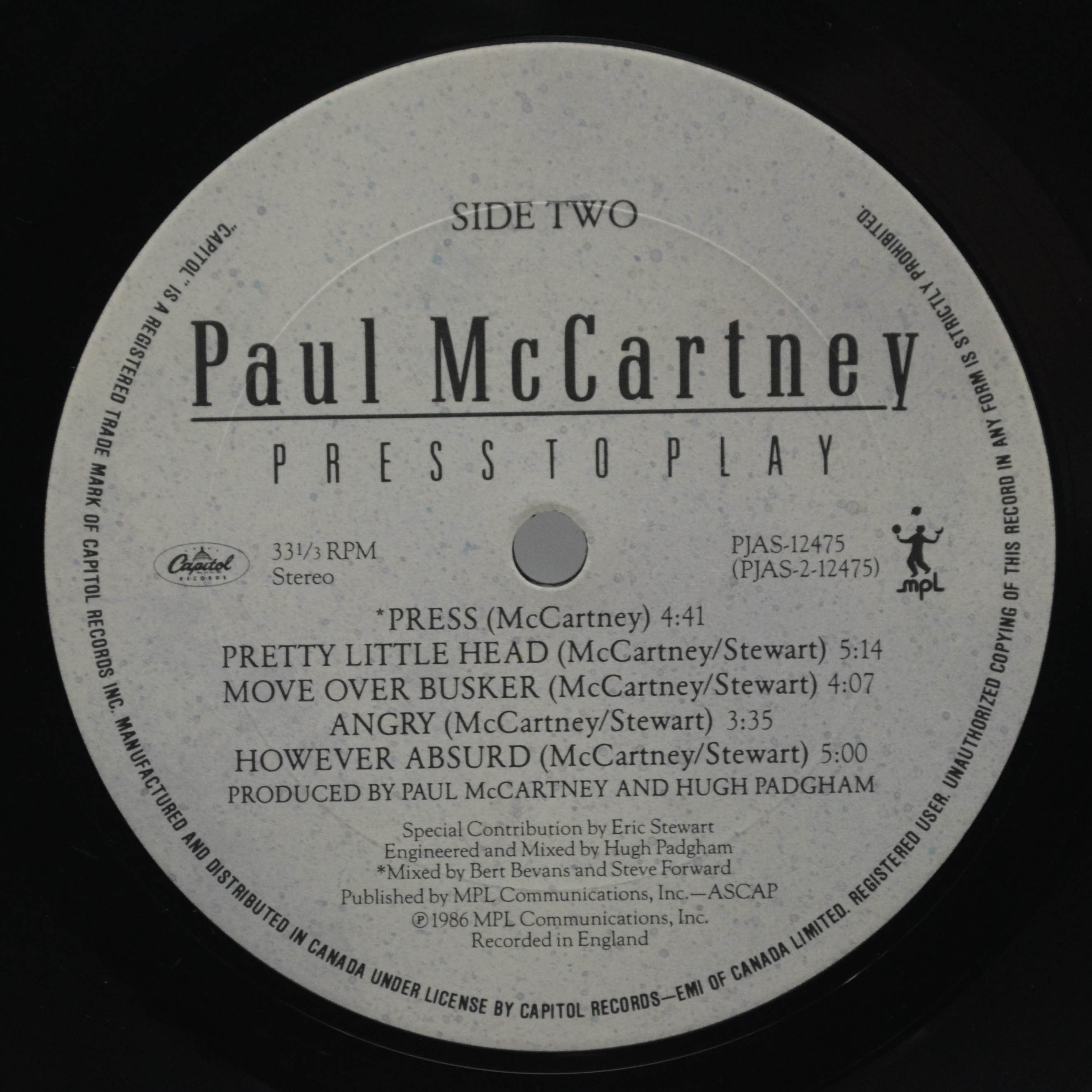 Paul McCartney — Press To Play, 1986