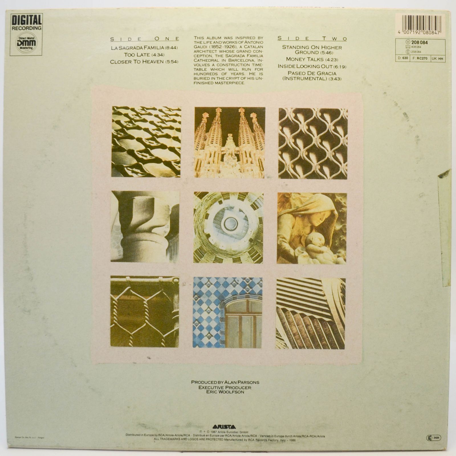 Виниловая пластинка The Alan Parsons Project — Gaudi, 1987