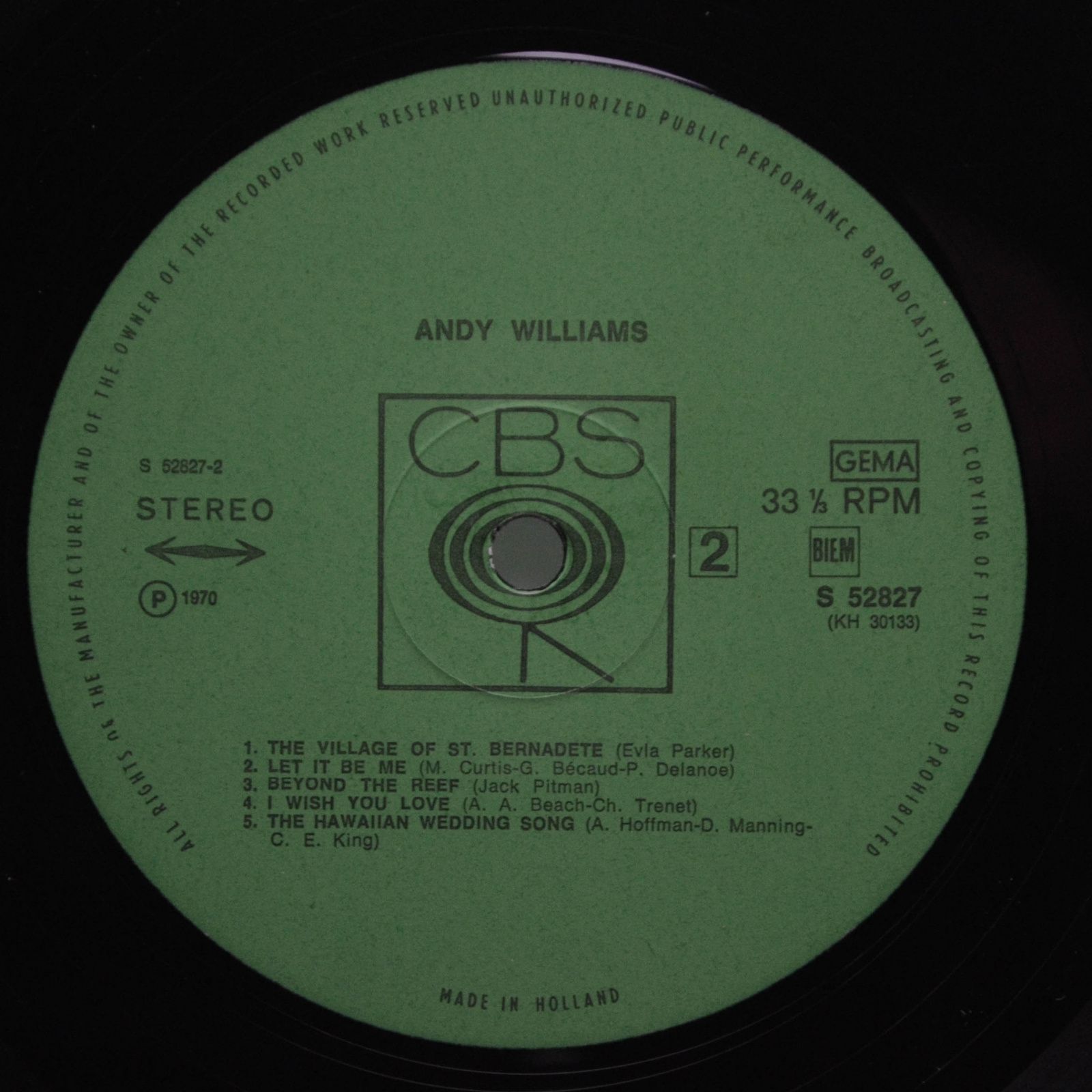 Виниловая пластинка Andy Williams — Andy Williams, 1970