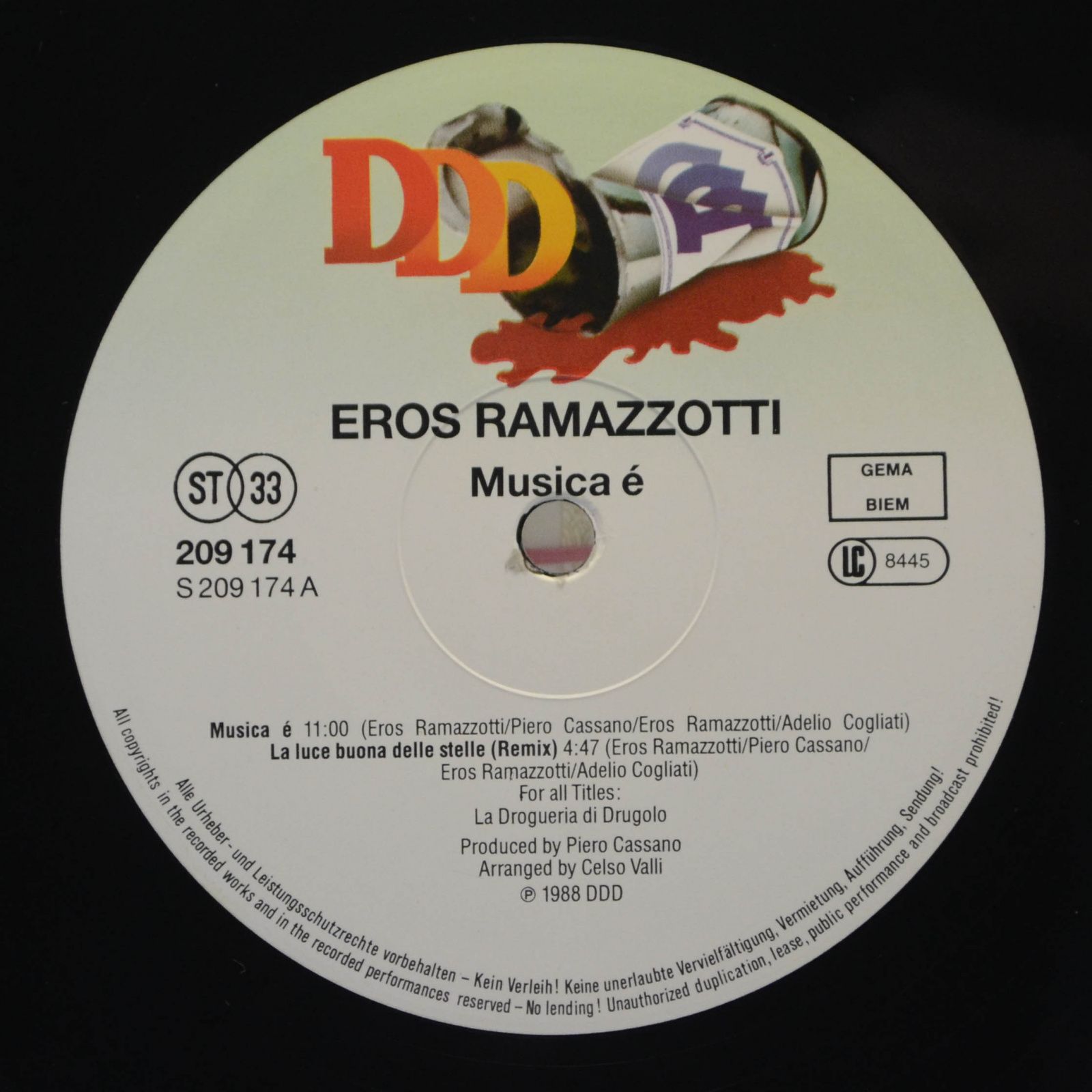 Виниловая пластинка Eros Ramazzotti — Musica È, 1988