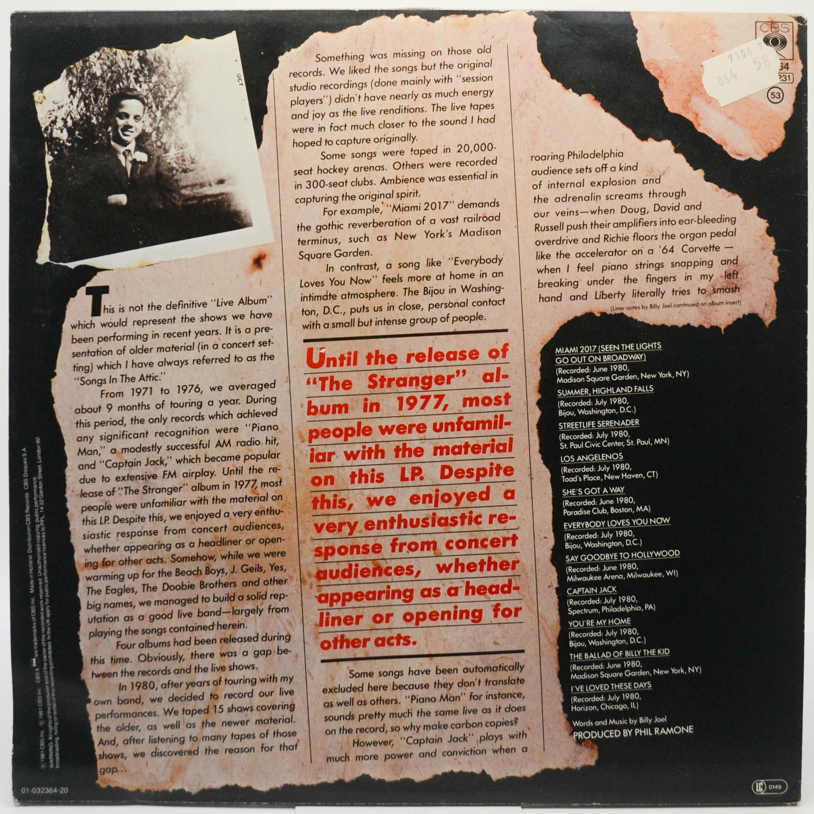 Billy Joel — Songs In The Attic, 1981