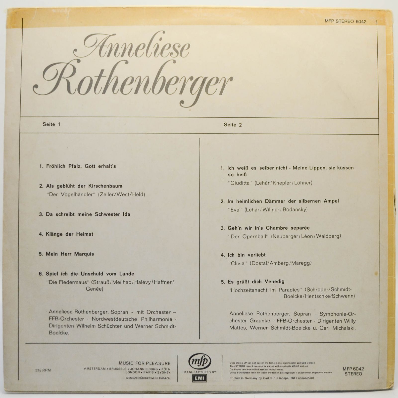 Виниловая пластинка Annelies Rothenberger — Annelies Rothenberger, 19??