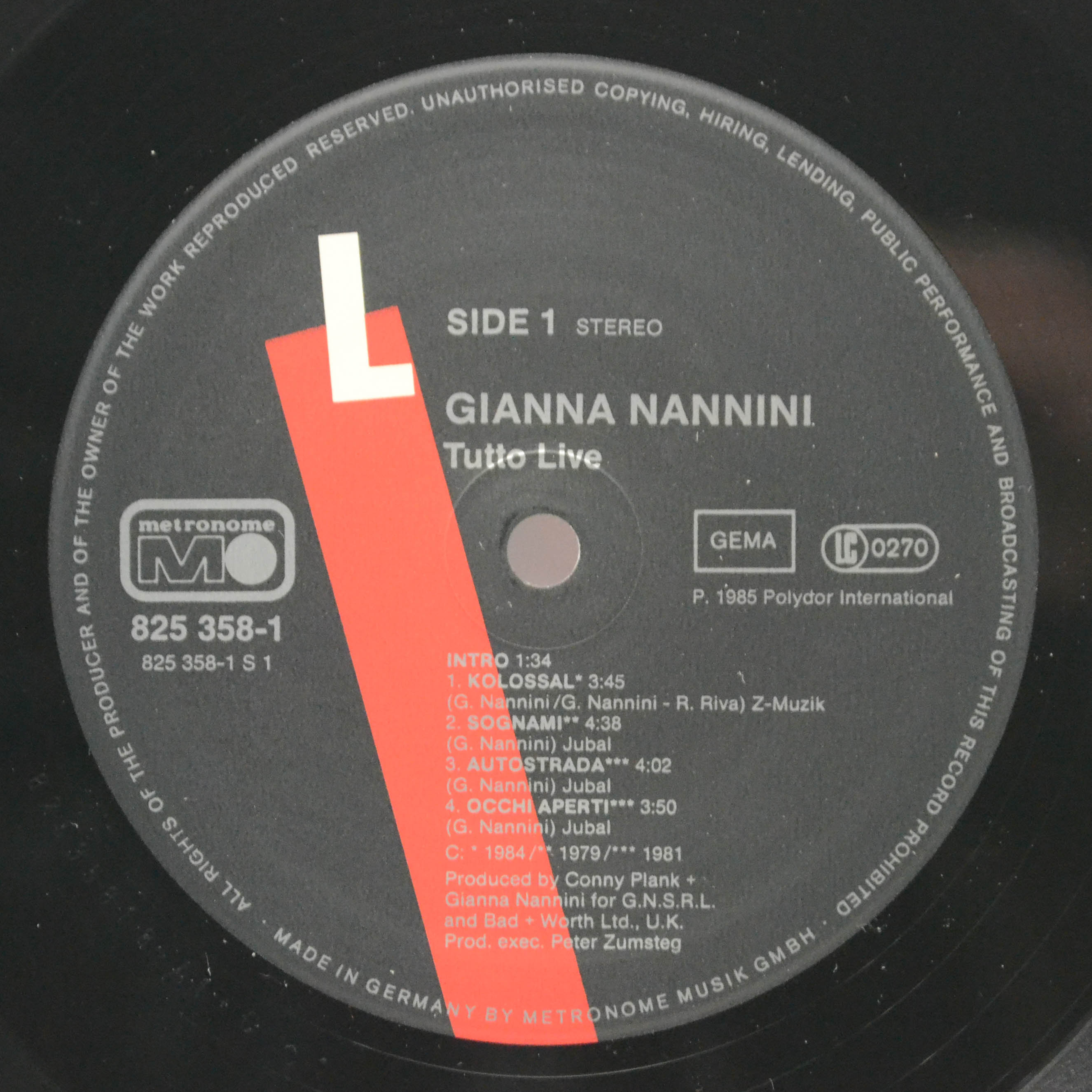 Gianna Nannini & The Primadonnas — Tutto Live (2LP), 1985