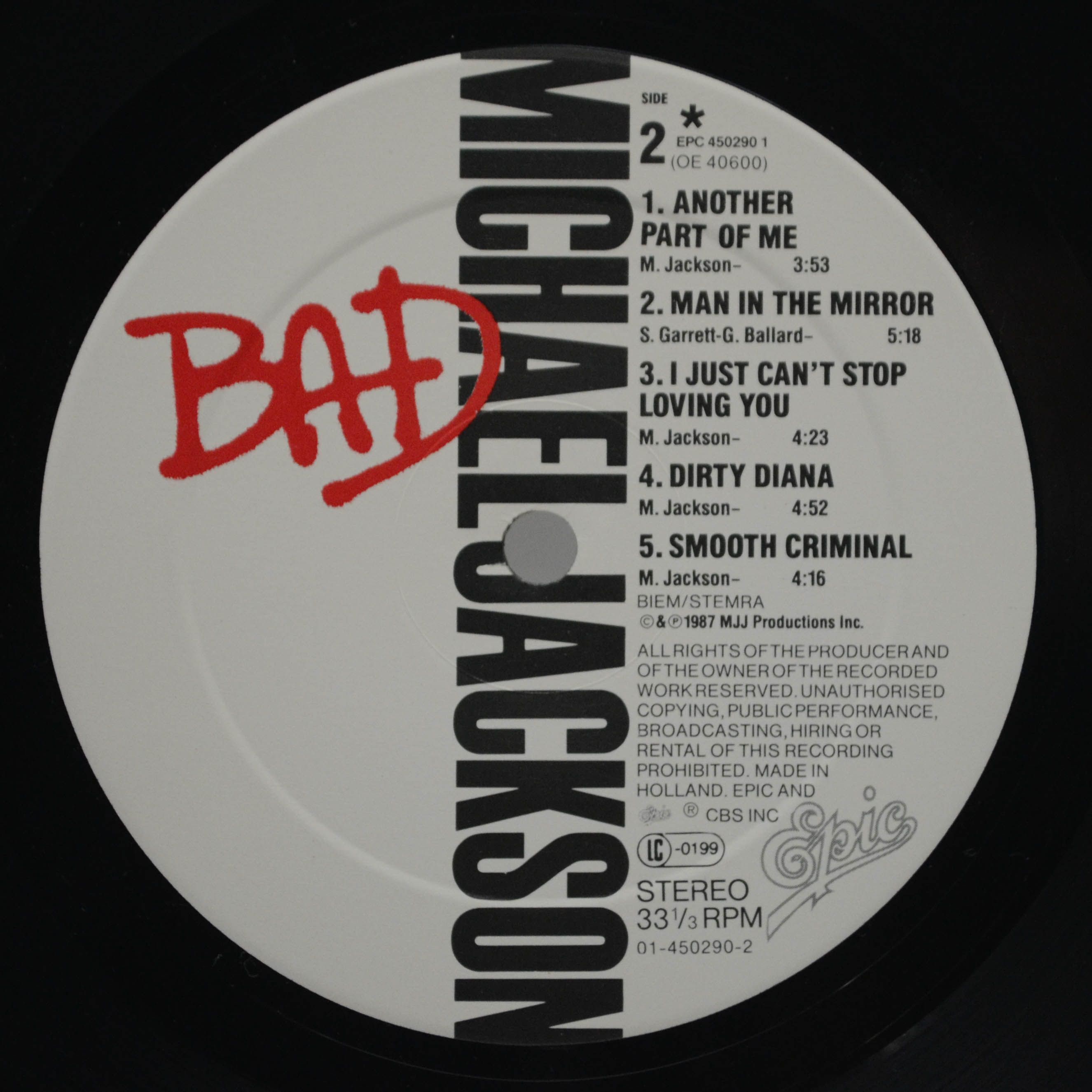 Виниловая пластинка Michael Jackson — Bad, 1987