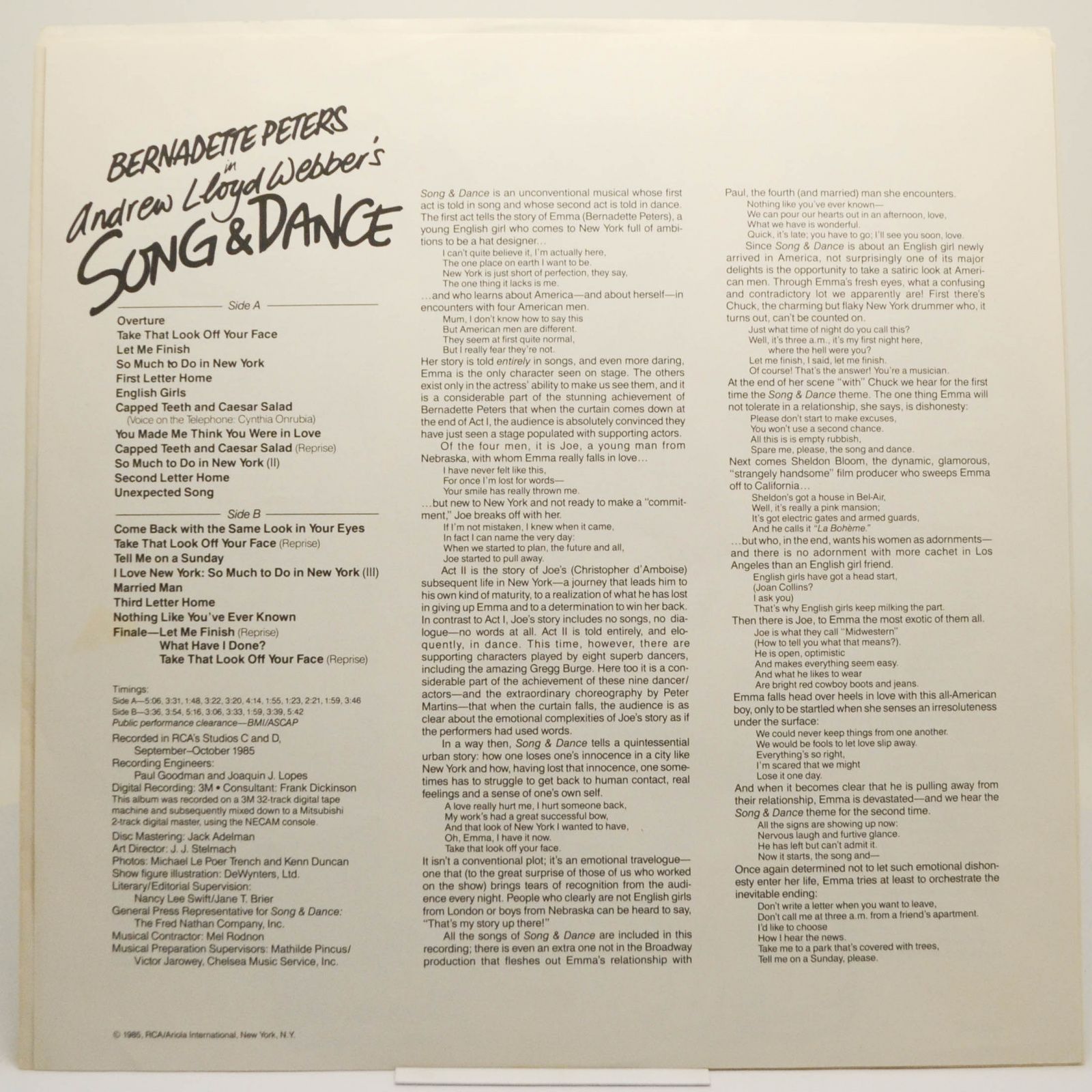 Виниловая пластинка Bernadette Peters — Song & Dance, 1985