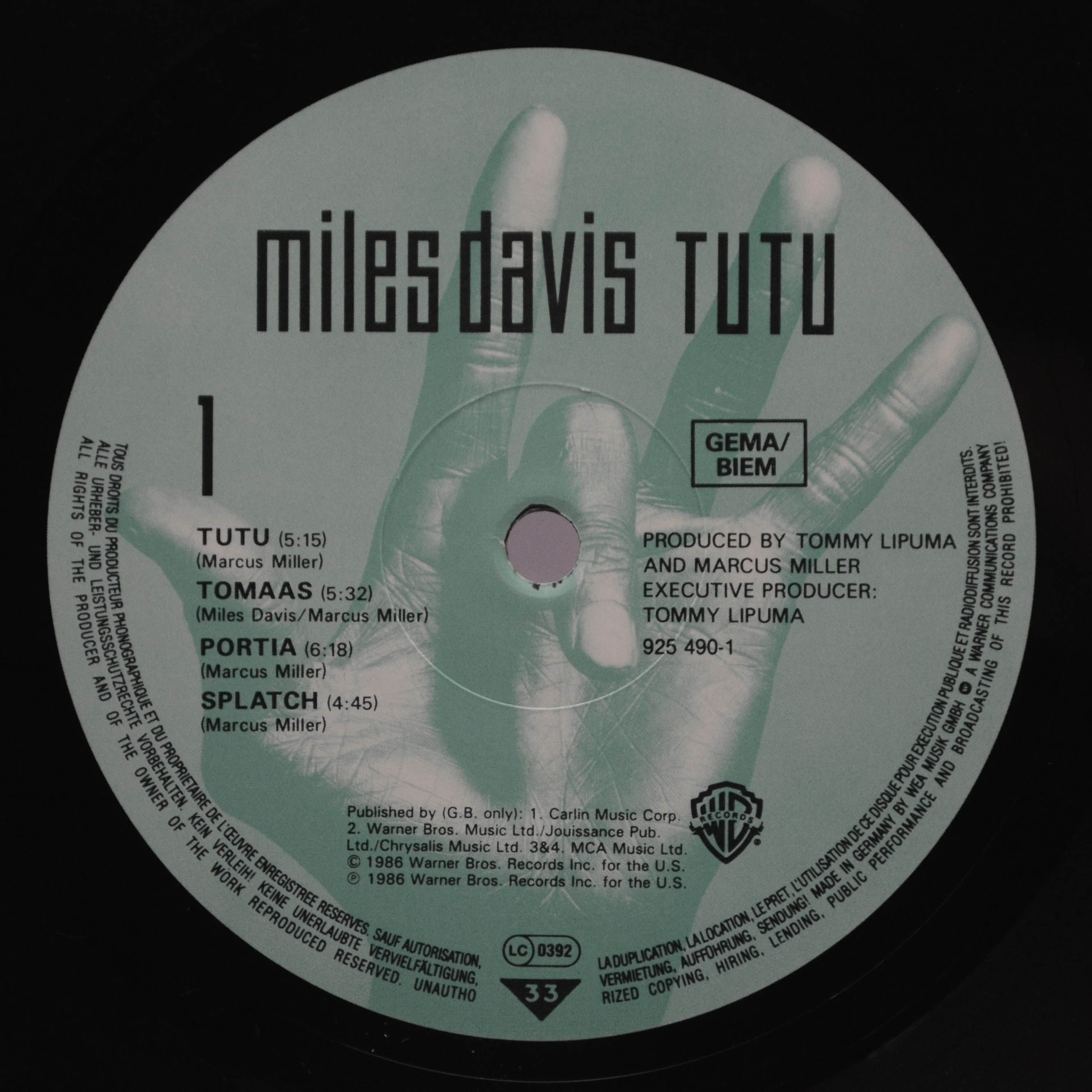 Виниловая пластинка Miles Davis — Tutu, 1986