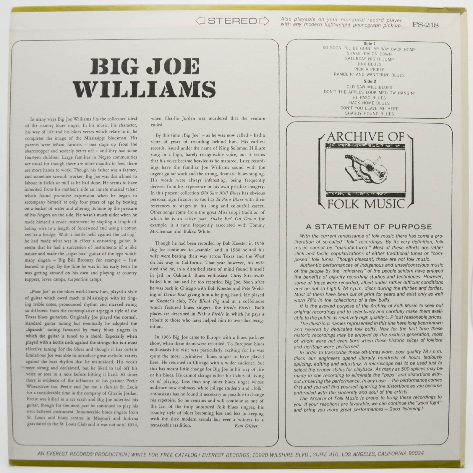 Виниловая пластинка Big Joe Williams — Big Joe Williams, 1968
