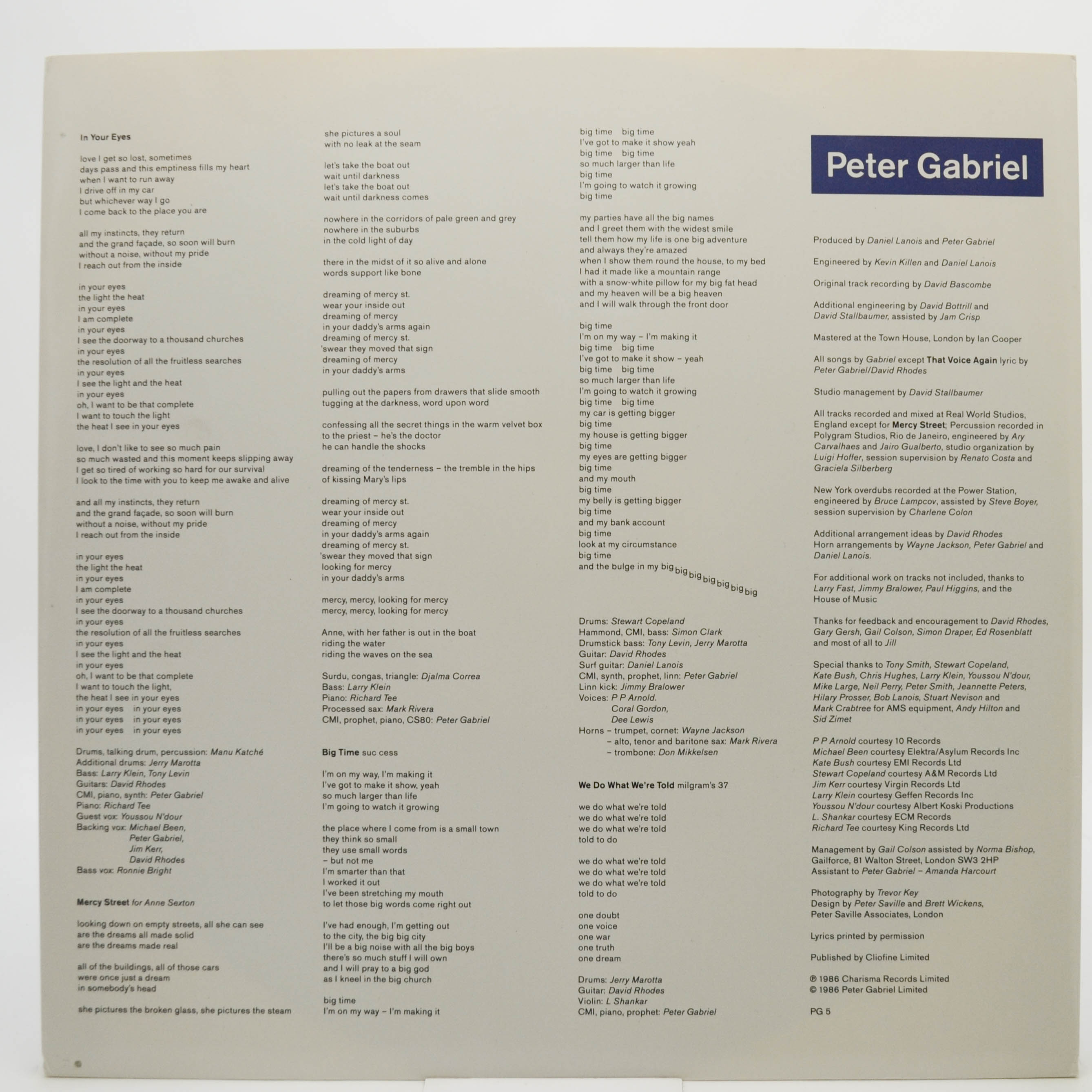 Peter Gabriel — So (1-st, UK), 1986