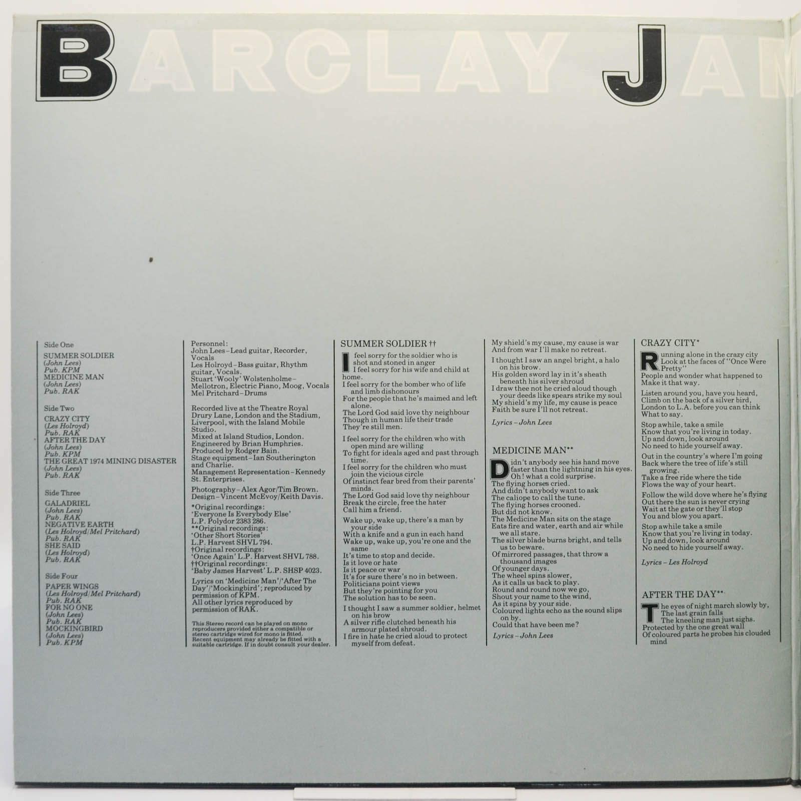 Виниловая пластинка Barclay James Harvest — Live (2LP), 1974