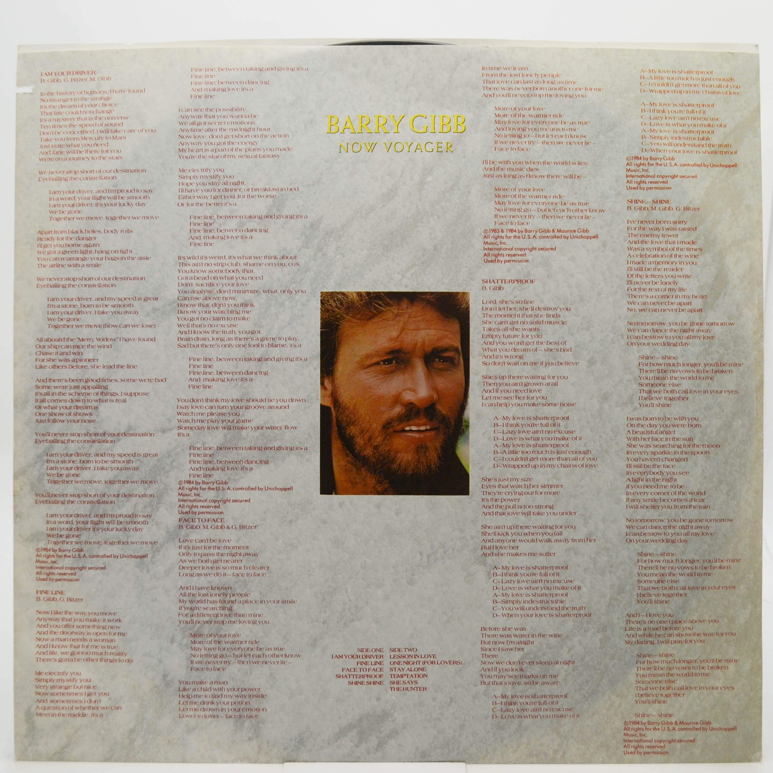 Виниловая пластинка Barry Gibb — Now Voyager (USA), 1984