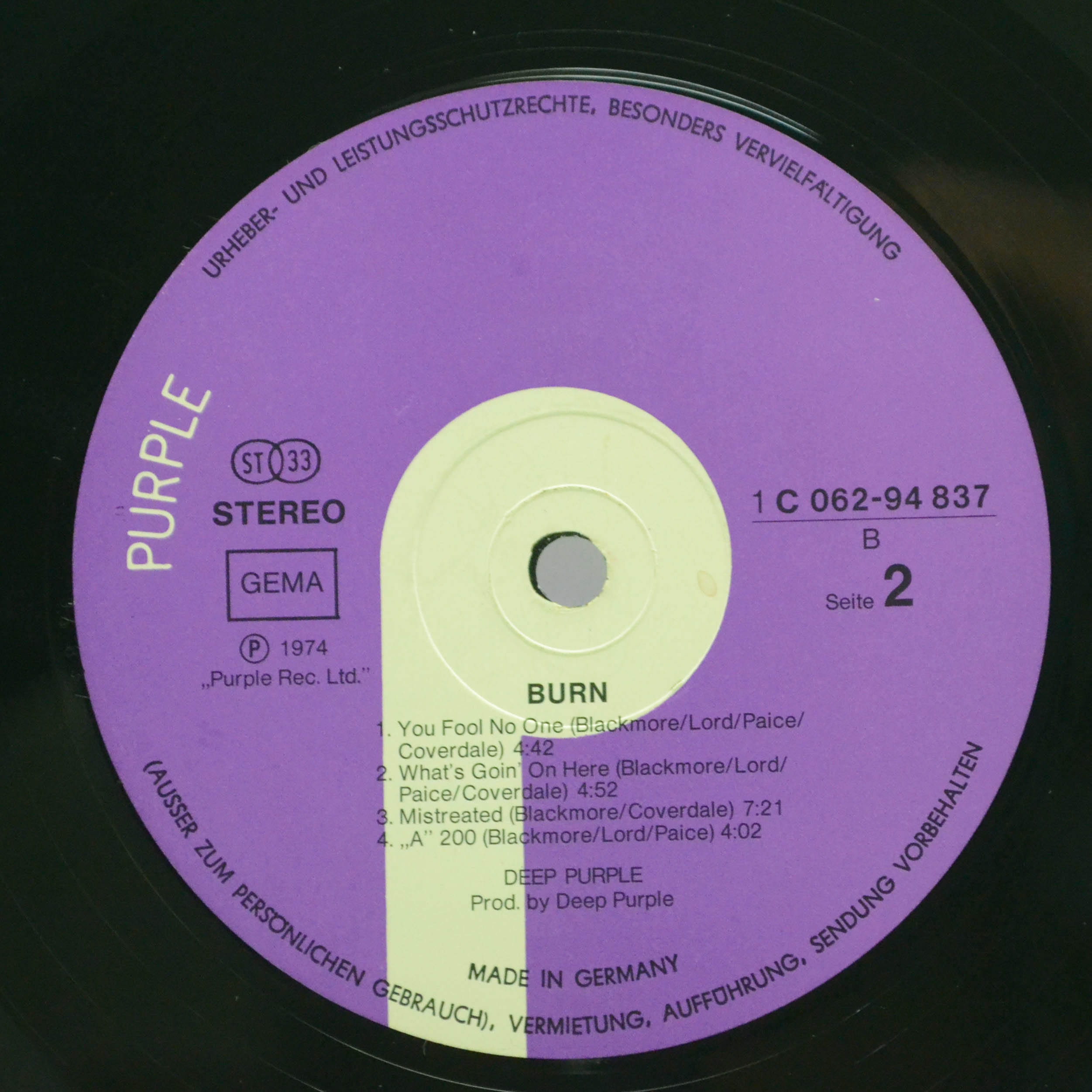 Виниловая пластинка Deep Purple — Burn, 1974